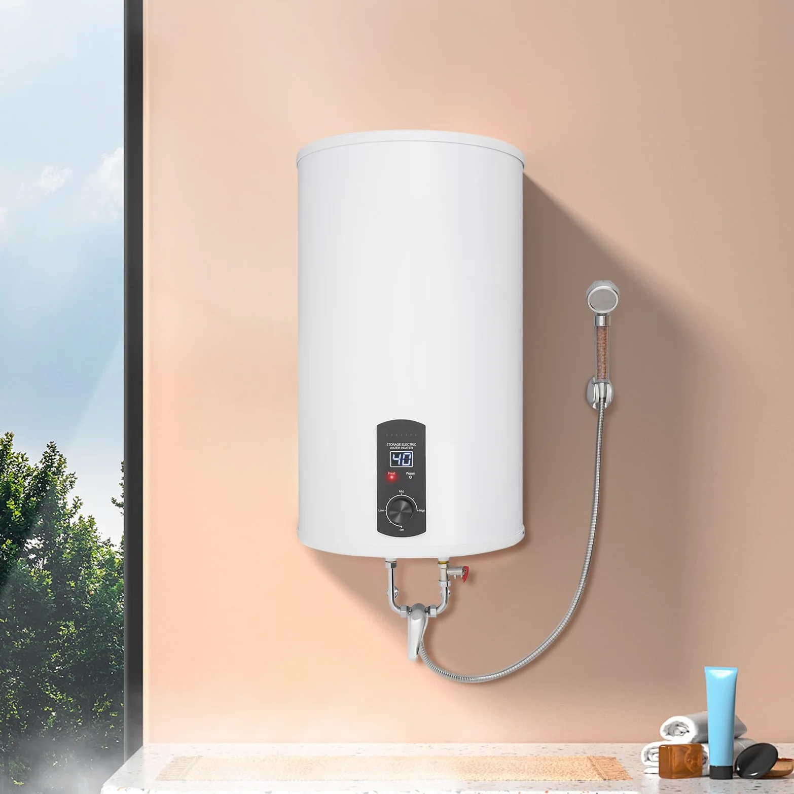 Scaldacqua elettrico da 80 l, 2000 W, da parete, 25-75 °C | Scaldabagno verticale di grande capacità con indicatore di temperatura a LED, per bagno, cucina, parrucchiere, roulotte