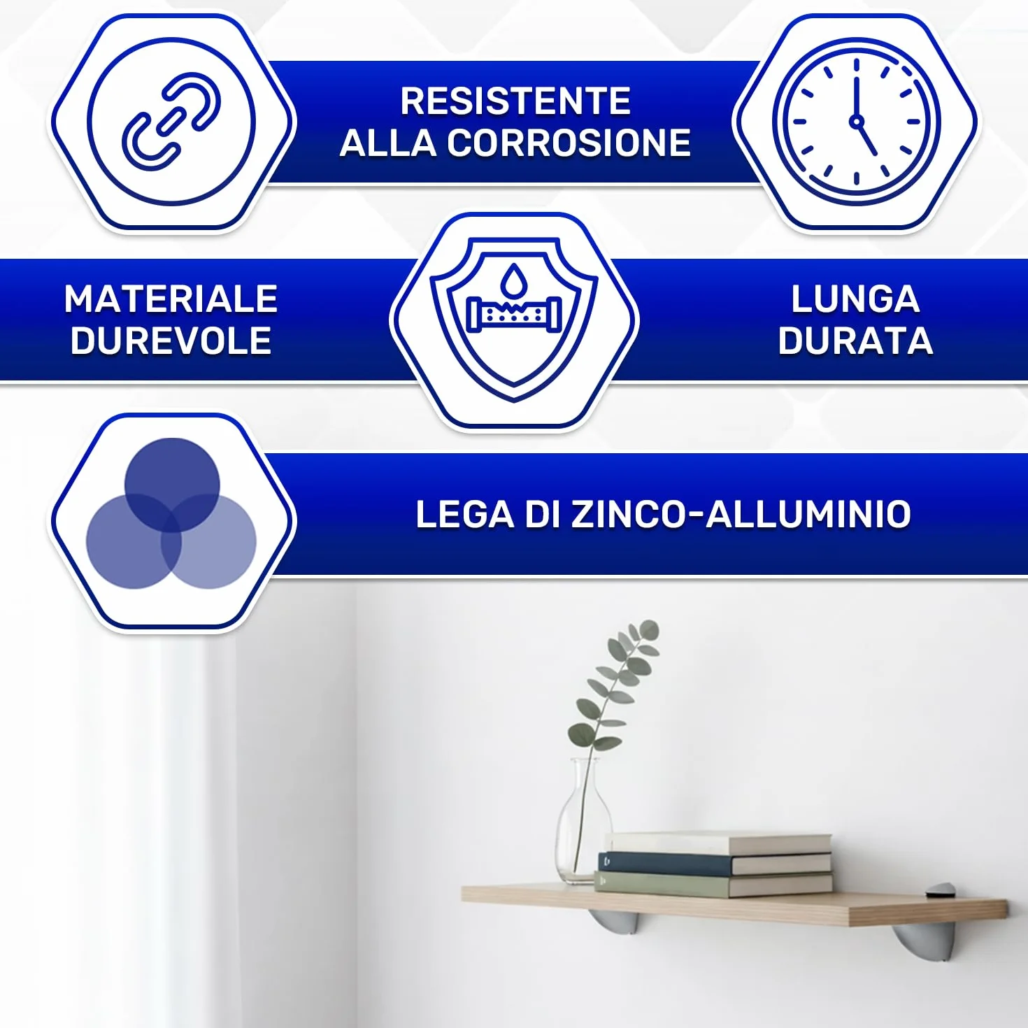 MONTERAL Reggimensola Vetro Lega Zinco-Alluminio 2 Pezzi Carico Massimo 8 kg Ripiani Fino a 20 mm