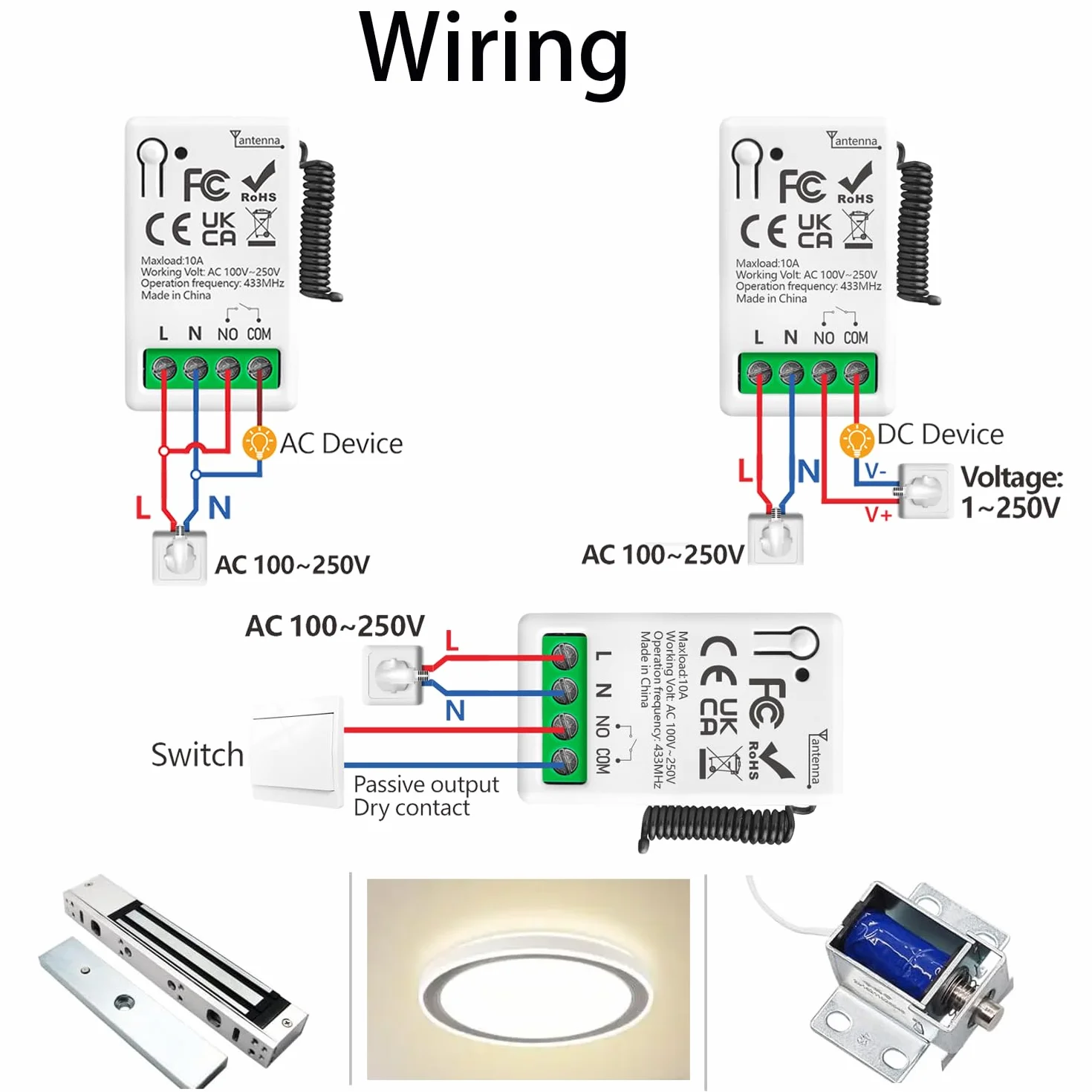 433 MHz AC 220V 230V 1 Canale Interruttore Remoto Wireless Modulo Ricevitore Rele RF con 5 Trasmettitori