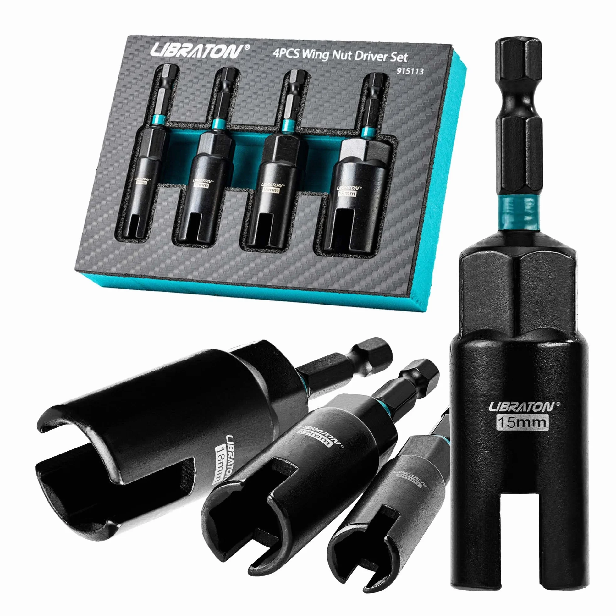 Libraton set di driver per dadi ad ala, 4 pezzi, esagonale 1/4", per bulloni a gancio e C