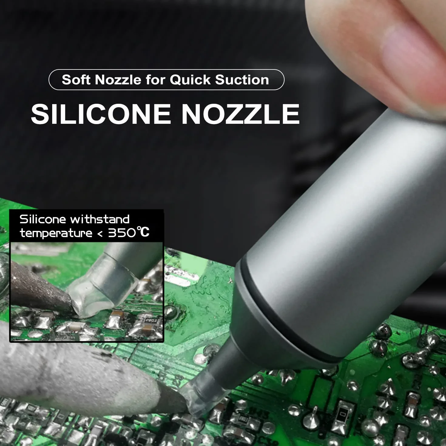 Pompa dissaldante con ugello in silicone resistente alle alte temperature, alloggiamento in alluminio, potente aspirazione, accessorio per saldatore