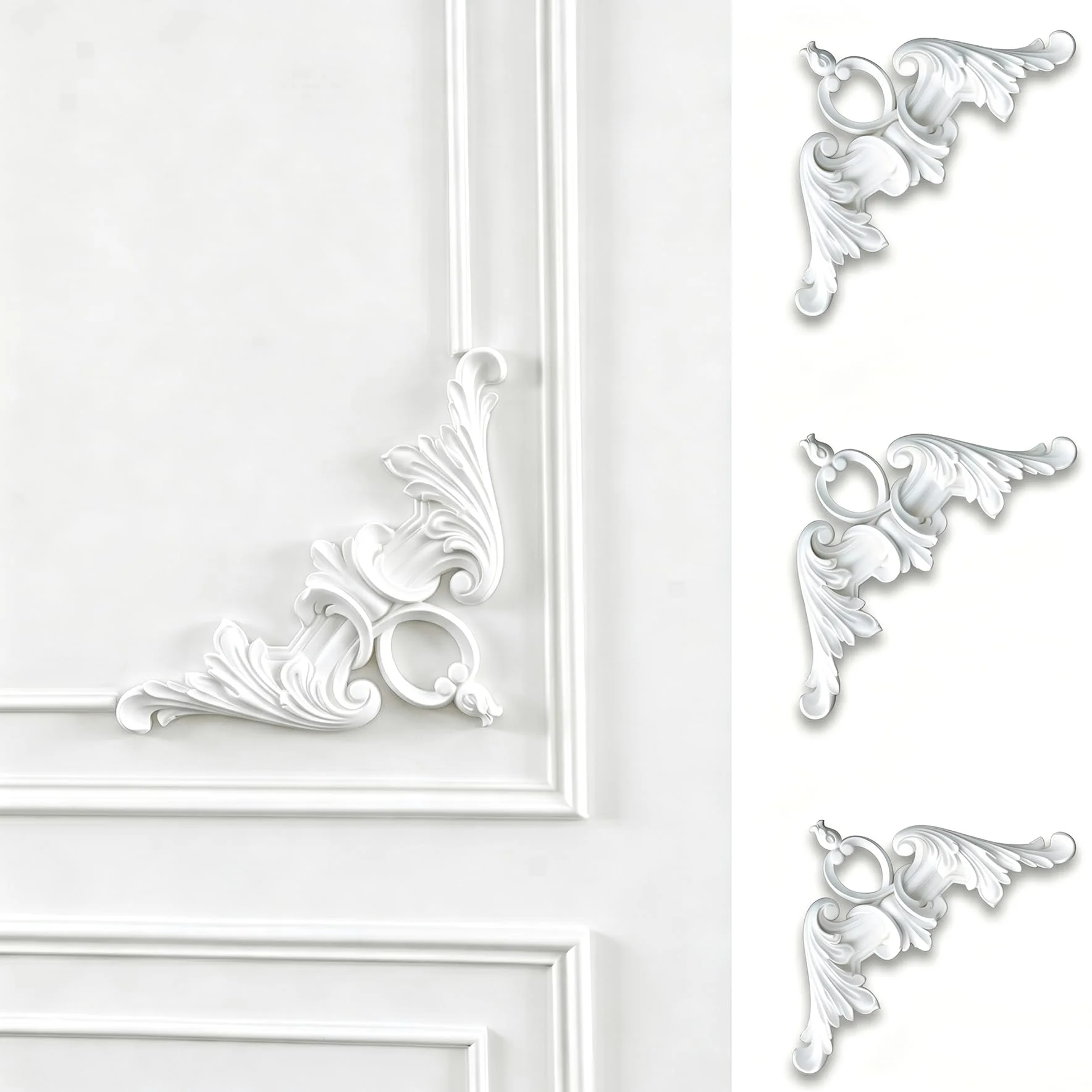 4 PCS Angolari Decorativi per Pareti E Soffitti in PU Modanature Angolari 3D con Decorazioni Floreali Profili Decorativi Verniciabili per Cornici E Angoli Elegante Finitura