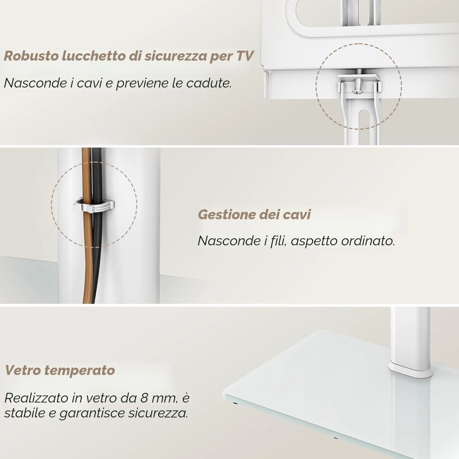 AX2006TW - Supporto universale per TV da pavimento con supporto girevole a 70 gradi, altezza regolabile a 9 livelli, design salvaspazio per la maggior parte dei televisori LCD, LED OLED da 27 a 65
