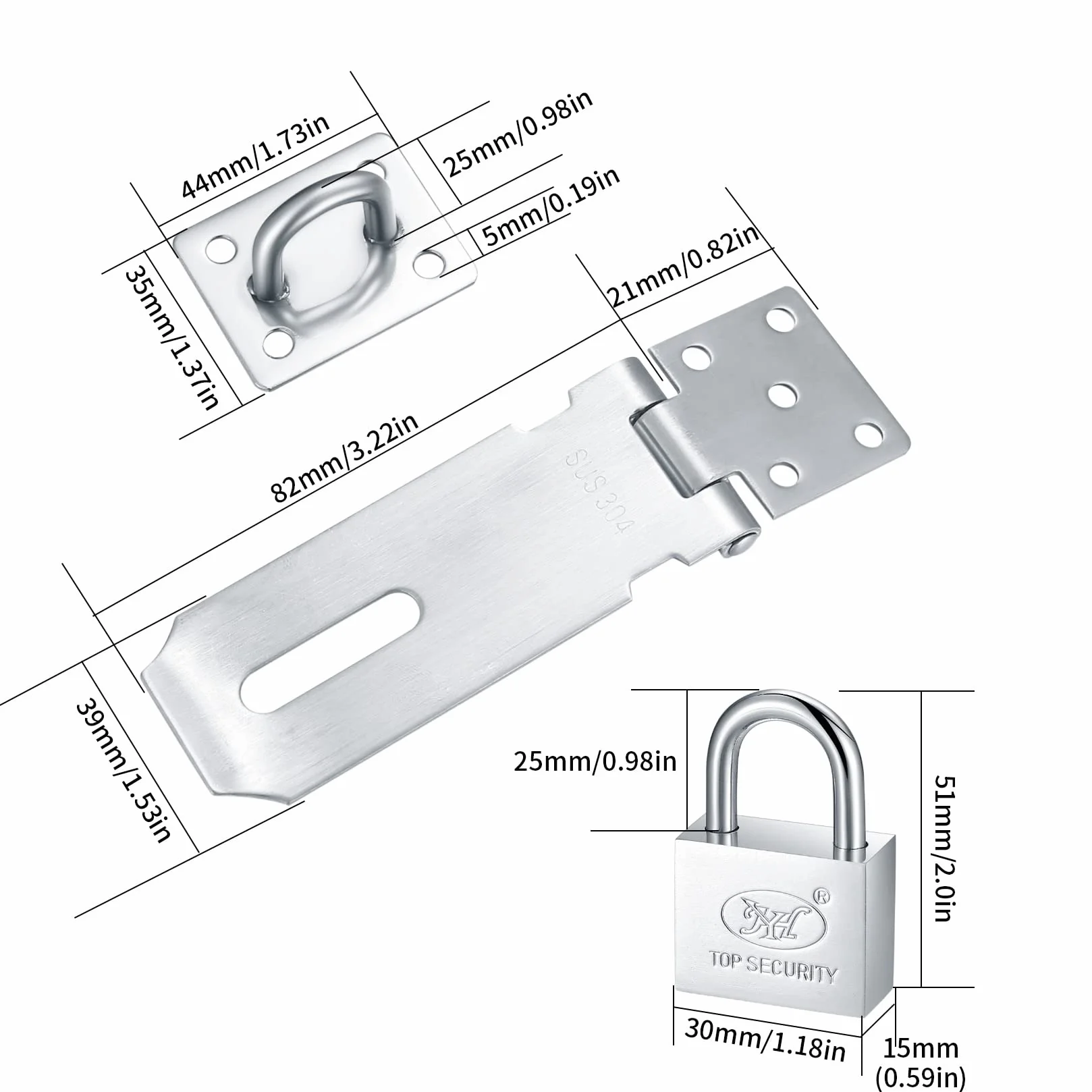 Lucchetto con Chiusura a Viti in Acciaio Inox per Porta di Giardino, Armadio, Cassetto e Cancello