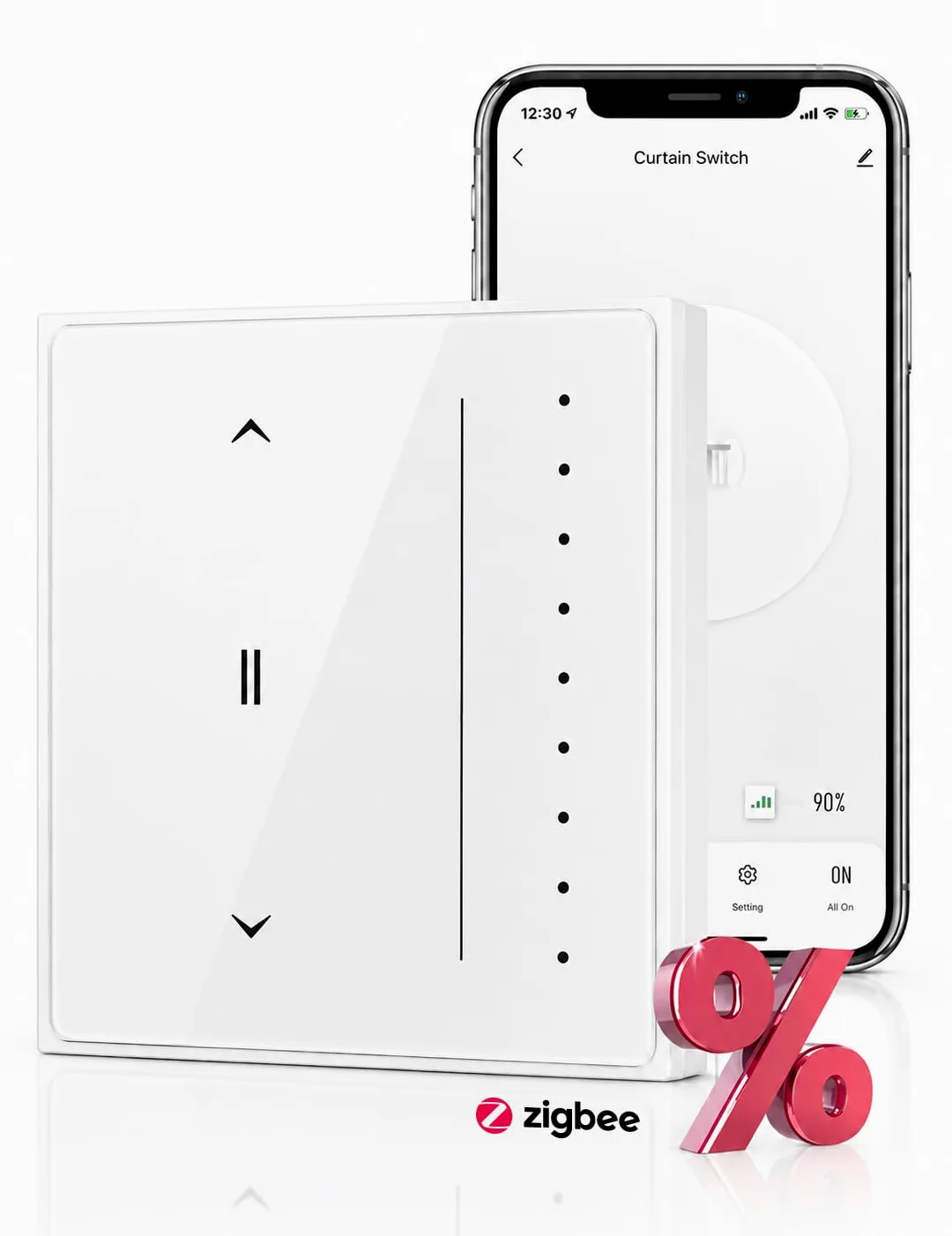 MOES Zigbee Interruttore per tapparelle intelligente | Da incasso, regolazione percentuale, timer, compatibile Alexa/Google, filo neutro richiesto