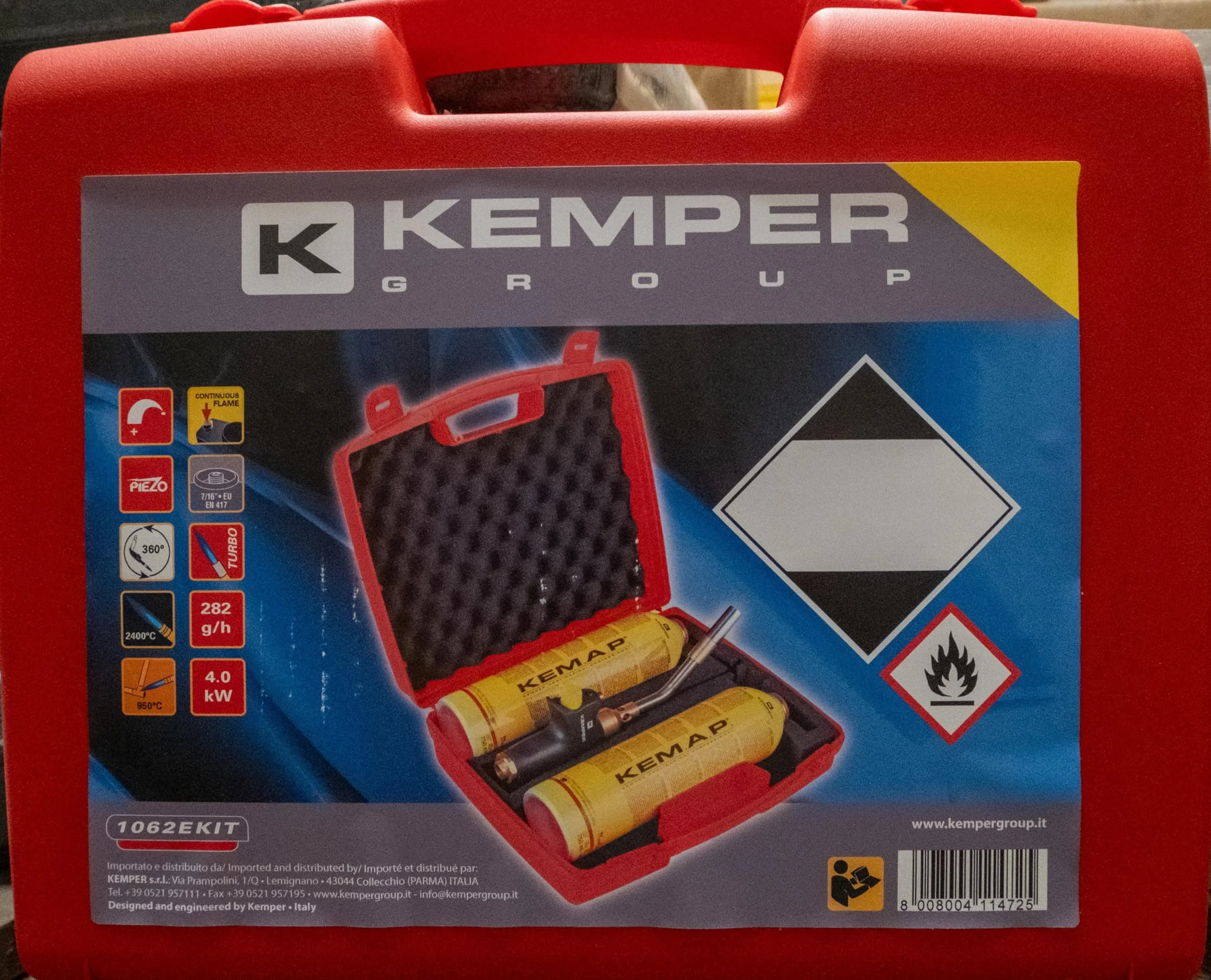 Profesjonalna lampa saldatura Valigetta Cannello + 2 bombole gazowe Kemap