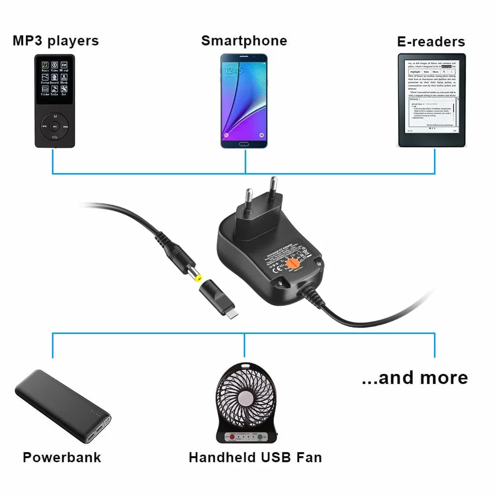 Outtag 12W Multi di tensioni caricatore universale adatto 3V 4.5V 5V 6V 7.5V 9V 12V 1A 1000mA per elettrodomestici LCD Wi-Fi Router Bluetooth altoparlante USB Caricabatterie Cellulari Smartphone