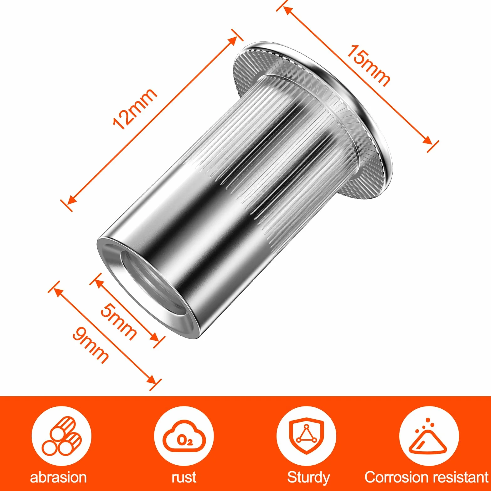 Dadi Rivetti Filettati in Acciaio Inox M6 100 Pezzi Testa Piatta