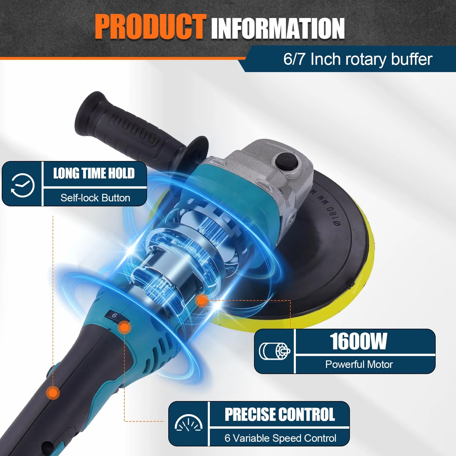 Lucidatrice per auto 1600 W 6 velocità variabile 220 V 500-3300 giri/min 125/178 mm set professionale