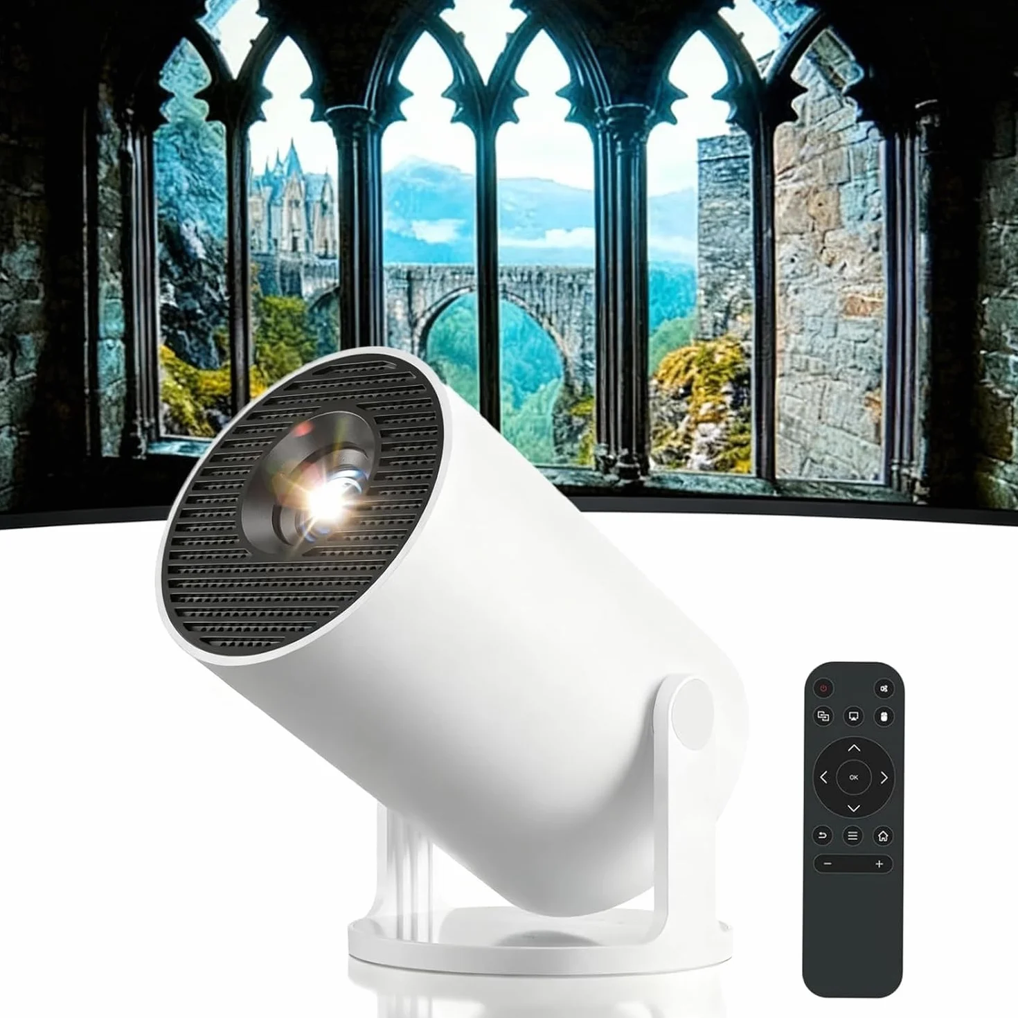 Mini proiettore Intelligente da 210°, proiettore di Film Intelligente 4K, Altoparlante Integrato, WiFi e Bluetooth, Oltre 20 Scene di finestre, for Camera da Letto o Soggiorno