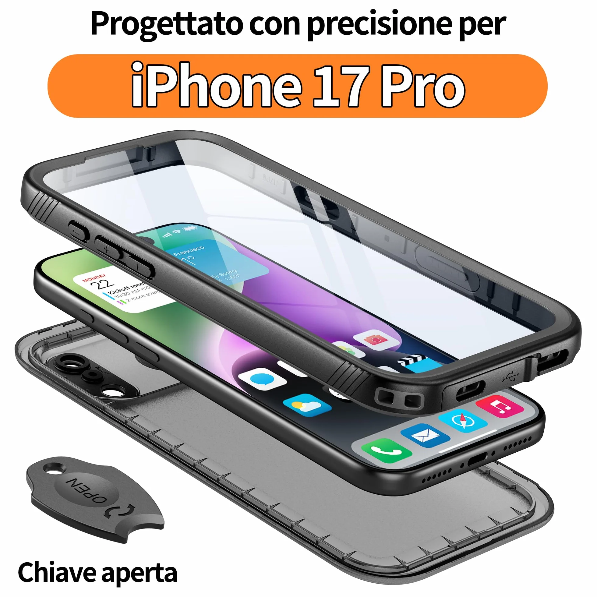 Cozycase TOP Cover Protettiva Per iPhone 17 Pro Impermeabile Antiurto IP68 Subacquea Antipolvere 360 Completa integrale Militare Rigida Rugged Custodia Resistente i Phone 17Pro Anti Urto Waterproof