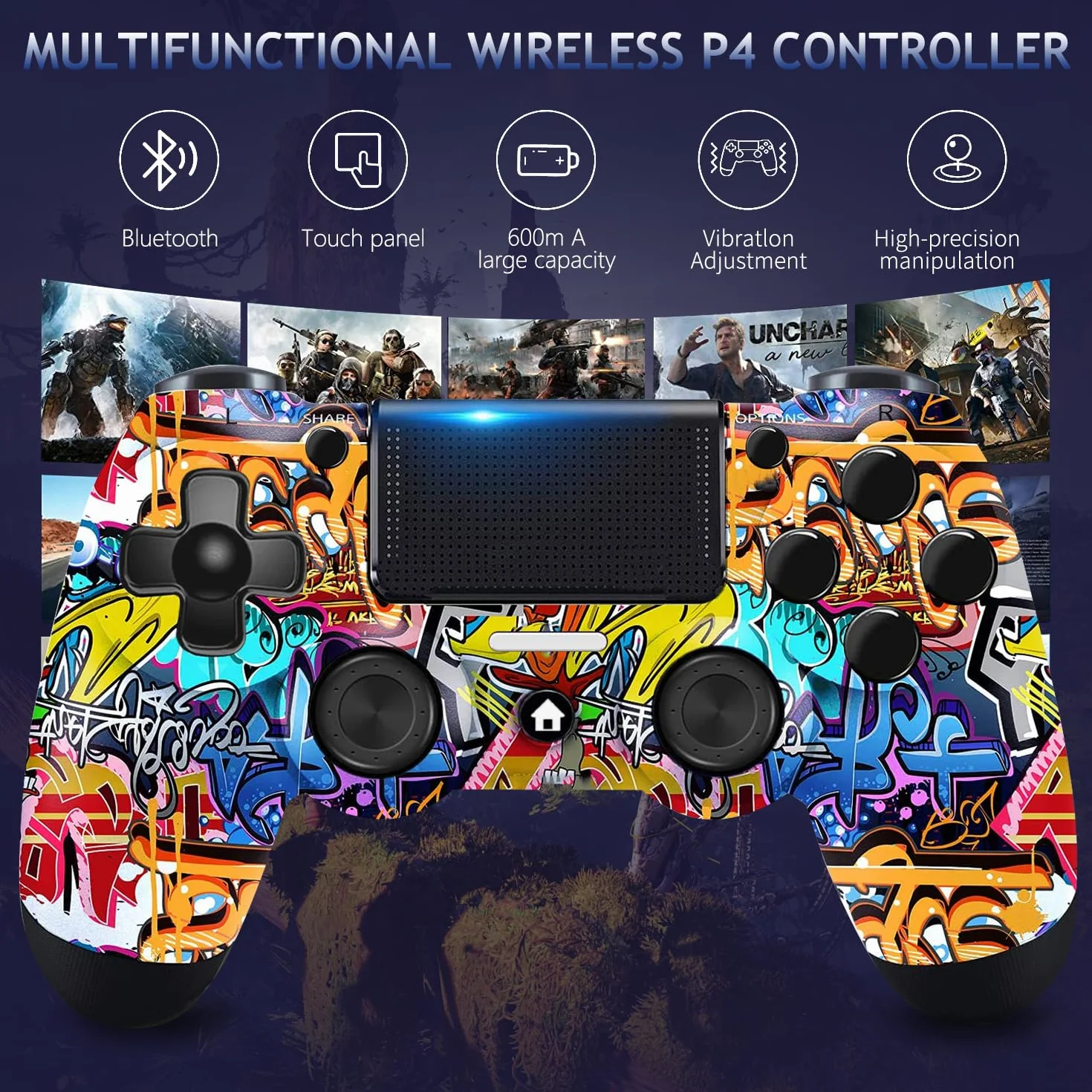 Stycizom Controller Compatibile con Ps-4,Controller Wireless Joystick Compatibile con PS-4/Pro/Slim/PC,Batteria Integrata da 600 mAh con Doppio Sensore di Vibrazione/6 Assi