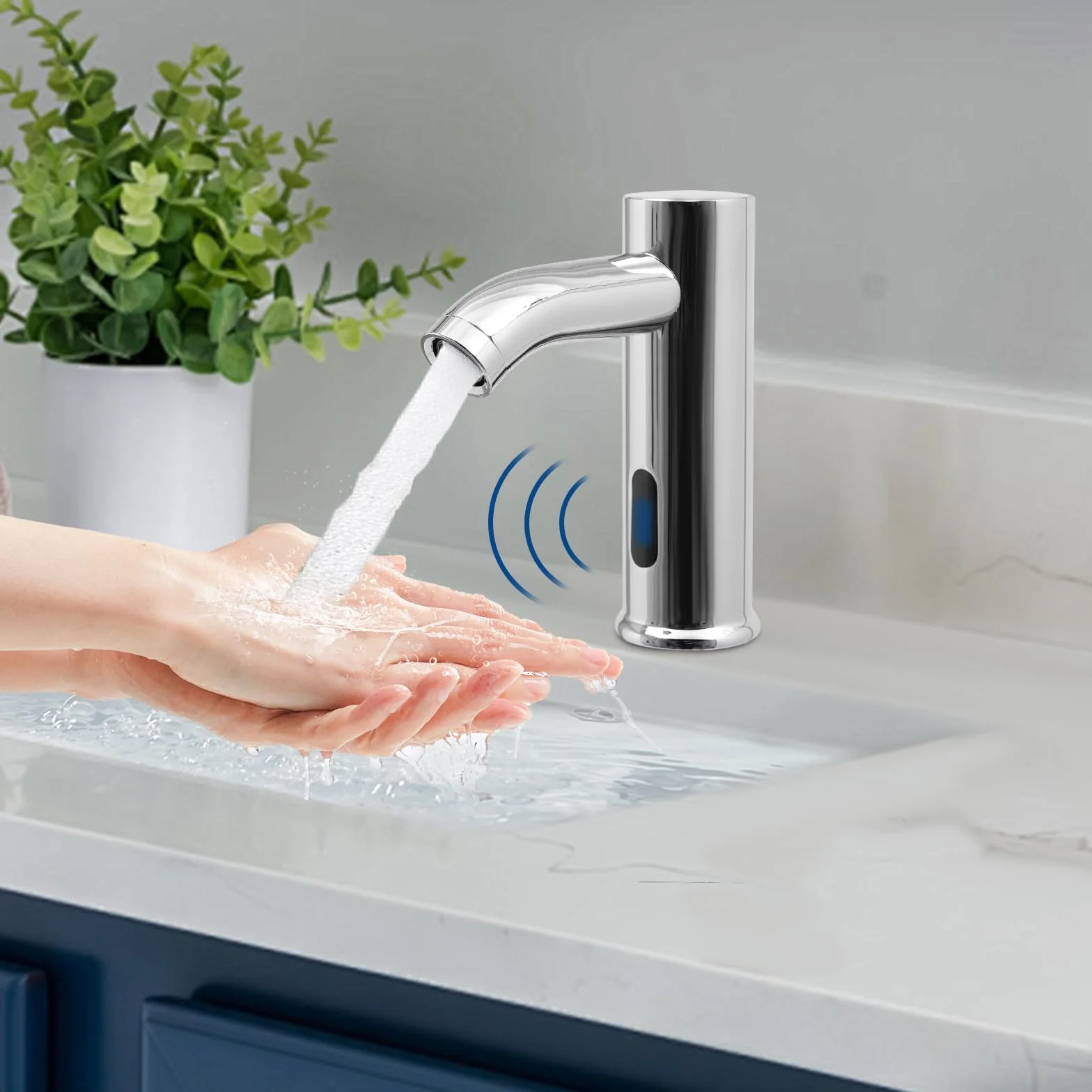 Rubinetto automatico lavabo senza contatto sensore argento tubi lunghi copertura decorativa