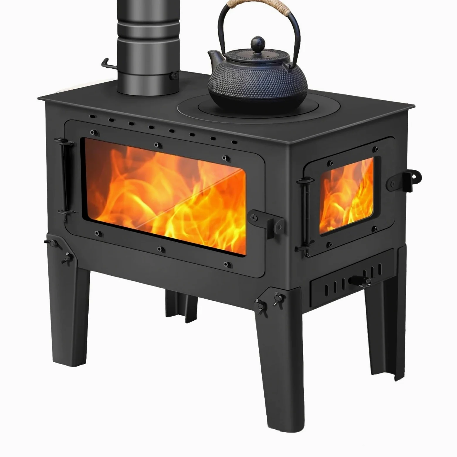 Stufa a Legna Economica Struttura in Acciaio Al Manganese Finestra di Osservazione Su Entrambi i Lati Stufa a Legna Piccola da Interno con Canna Fumaria Soggiorni e Terrazze(50 * 31 * 50cm,A)