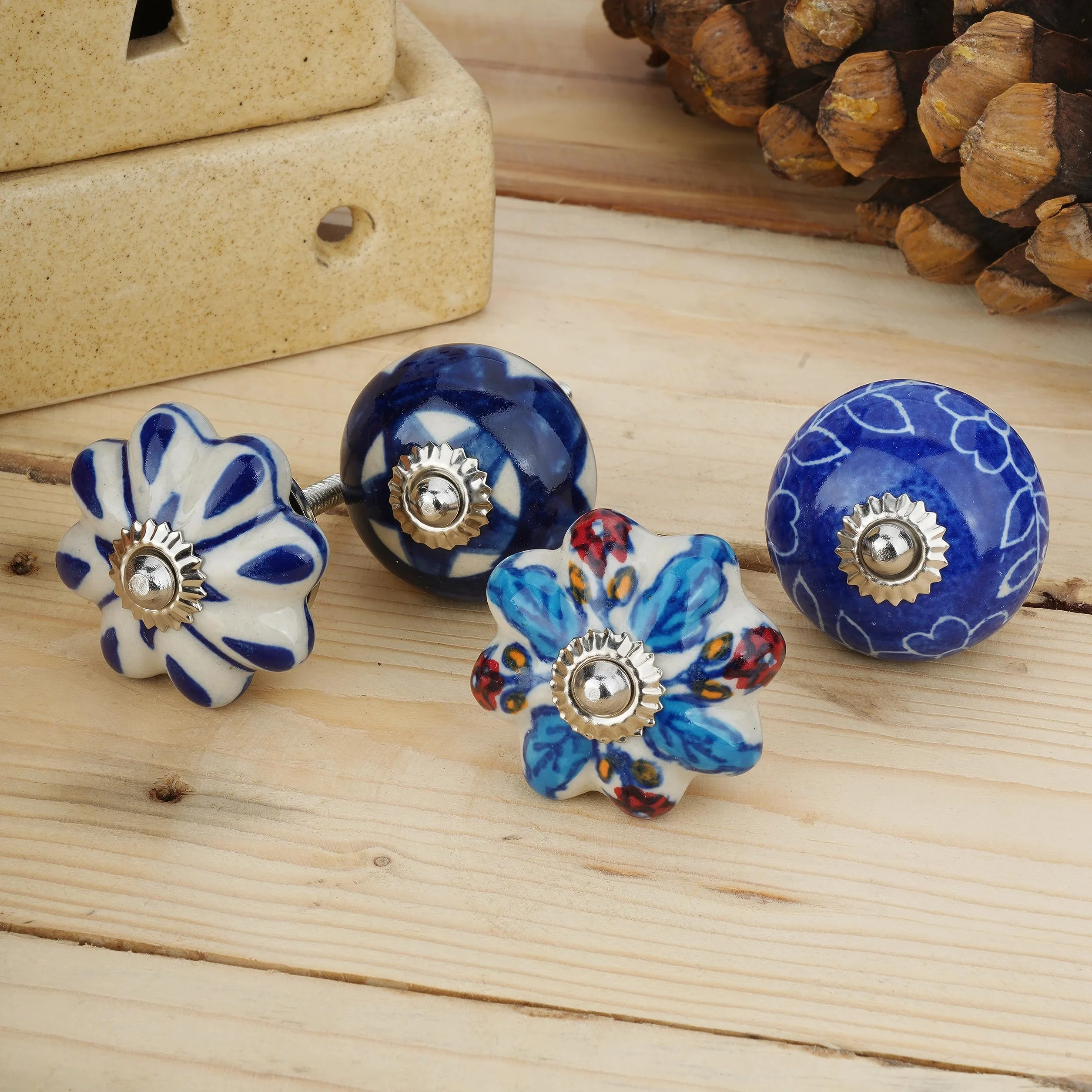 Set di 25 Pomelli in Ceramica Blu Colorati per Mobili da Cucina Armadietti da Bagno Cassettiere Decorativi Fatti a Mano