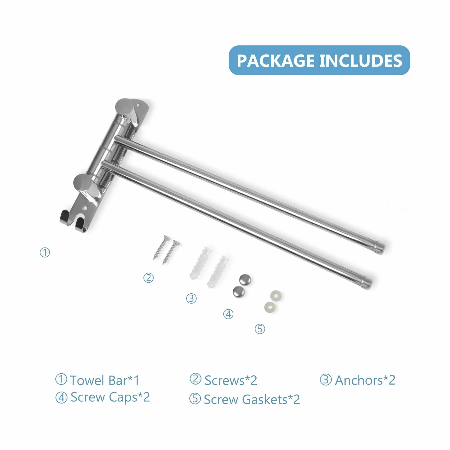 Portasciugamani Telescopico 2 Barre Acciaio Inox SUS304 per Bagno Argento