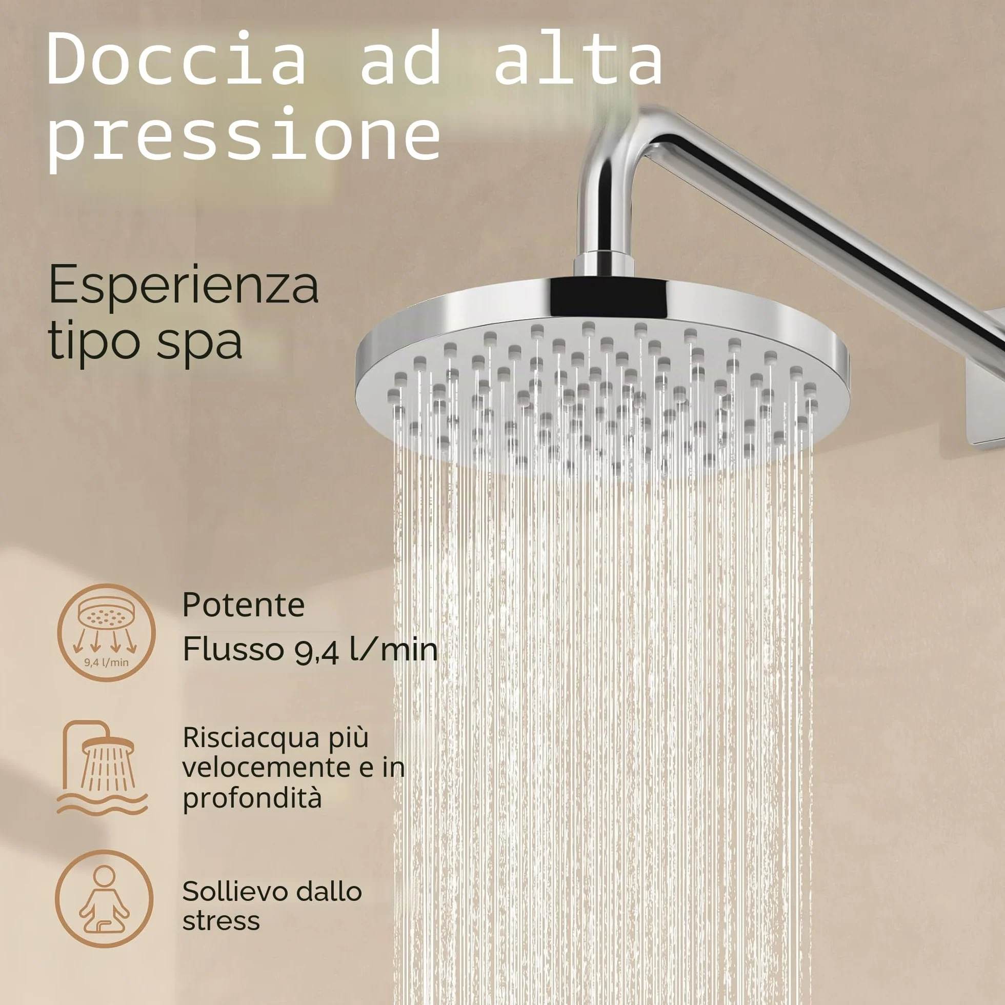 KES Doccia Soffione Grande 20CM (8 Pollici) Doccia a Pioggia Regolabile Cromata Lucida J201S8-CH