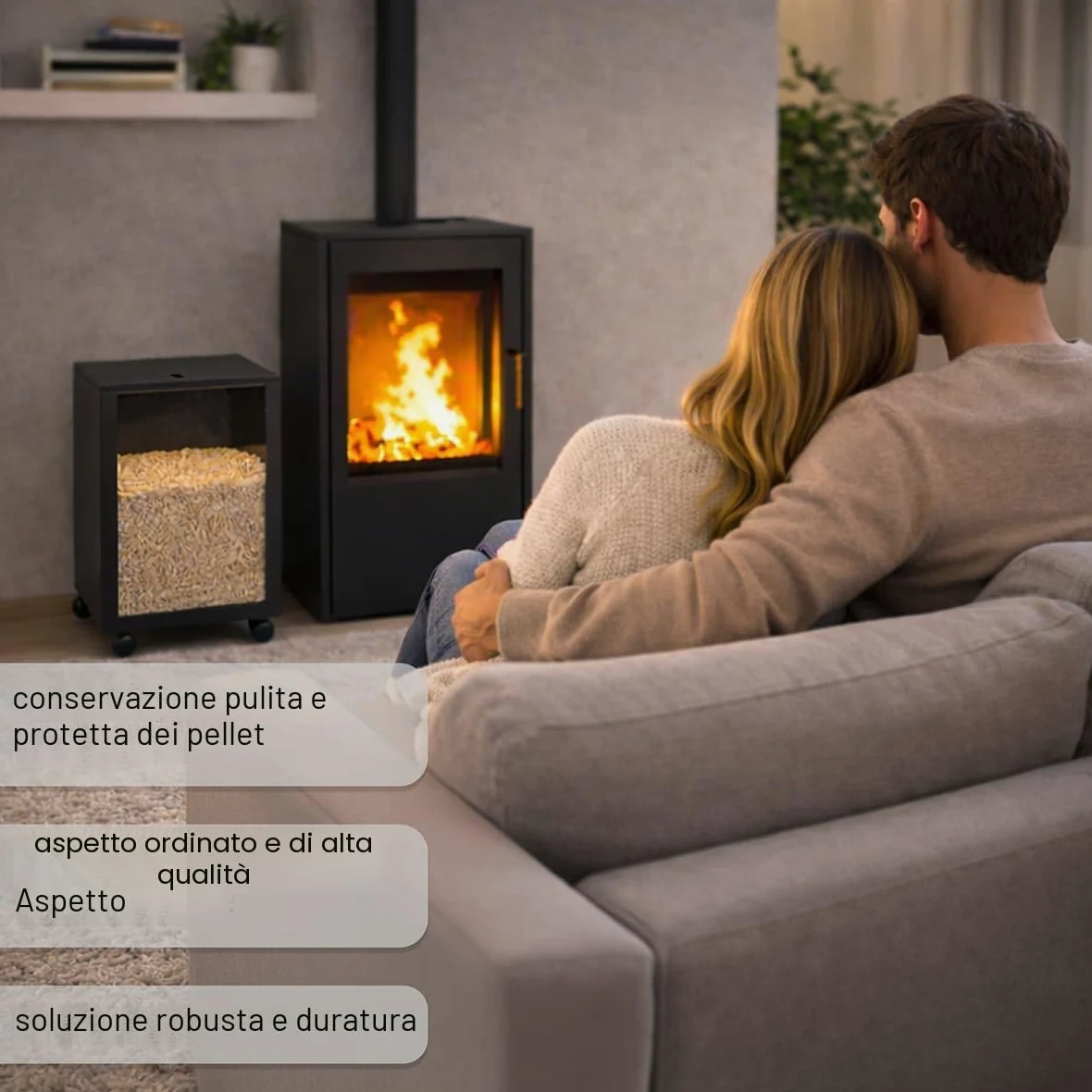 MS Beschläge Pellet Box in metallo nero con ruote e parabrezza, contenitore mobile per pellet con coperchio, per stufa a pellet e camino, robusto carrello a pellet per pellet di legno fino a 35 kg