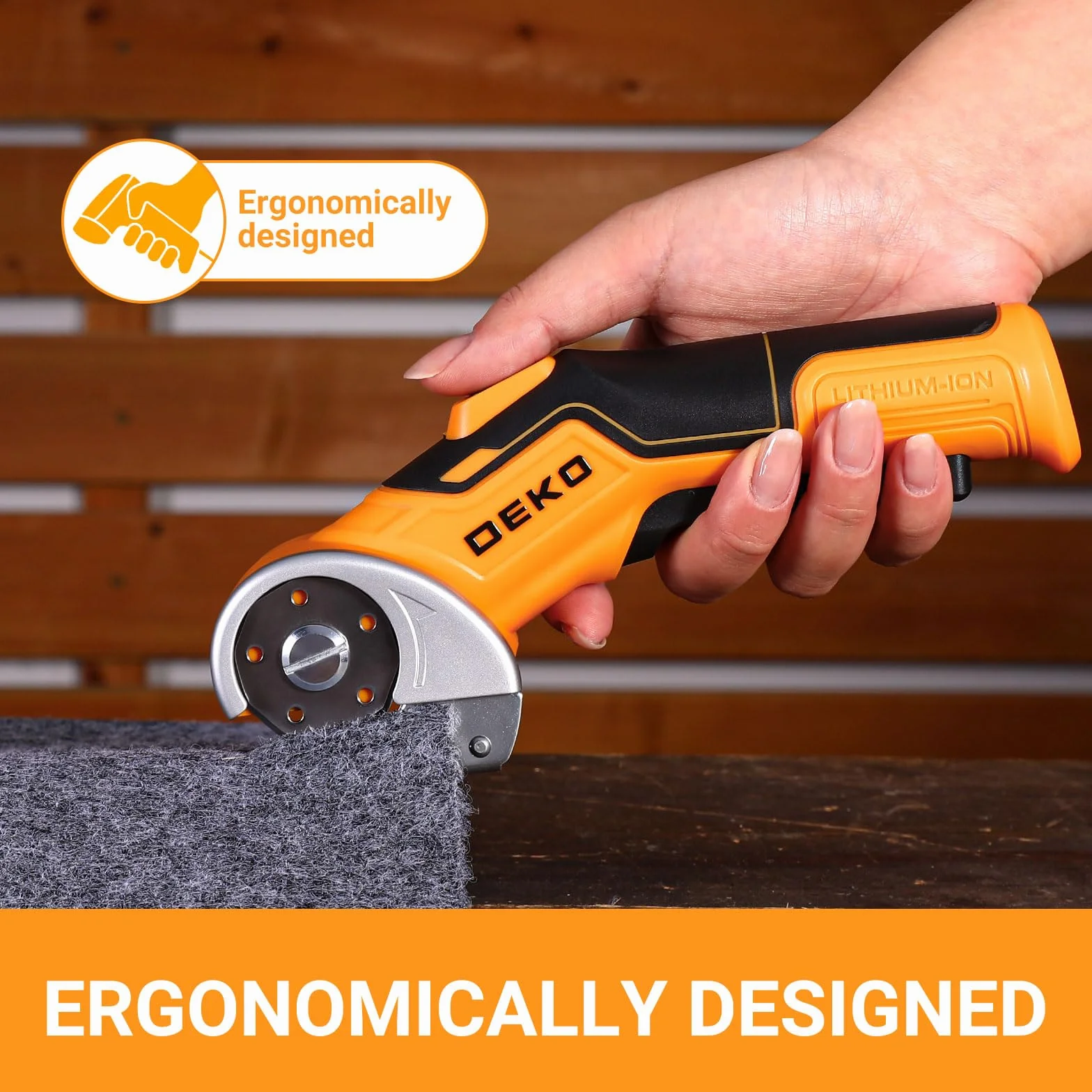 DEKOPRO 3.7V Taglierina Elettrica Cordless Multifunzione Cesoie per Cartone Tessuti Pelle Tappeti Plastica Giallo