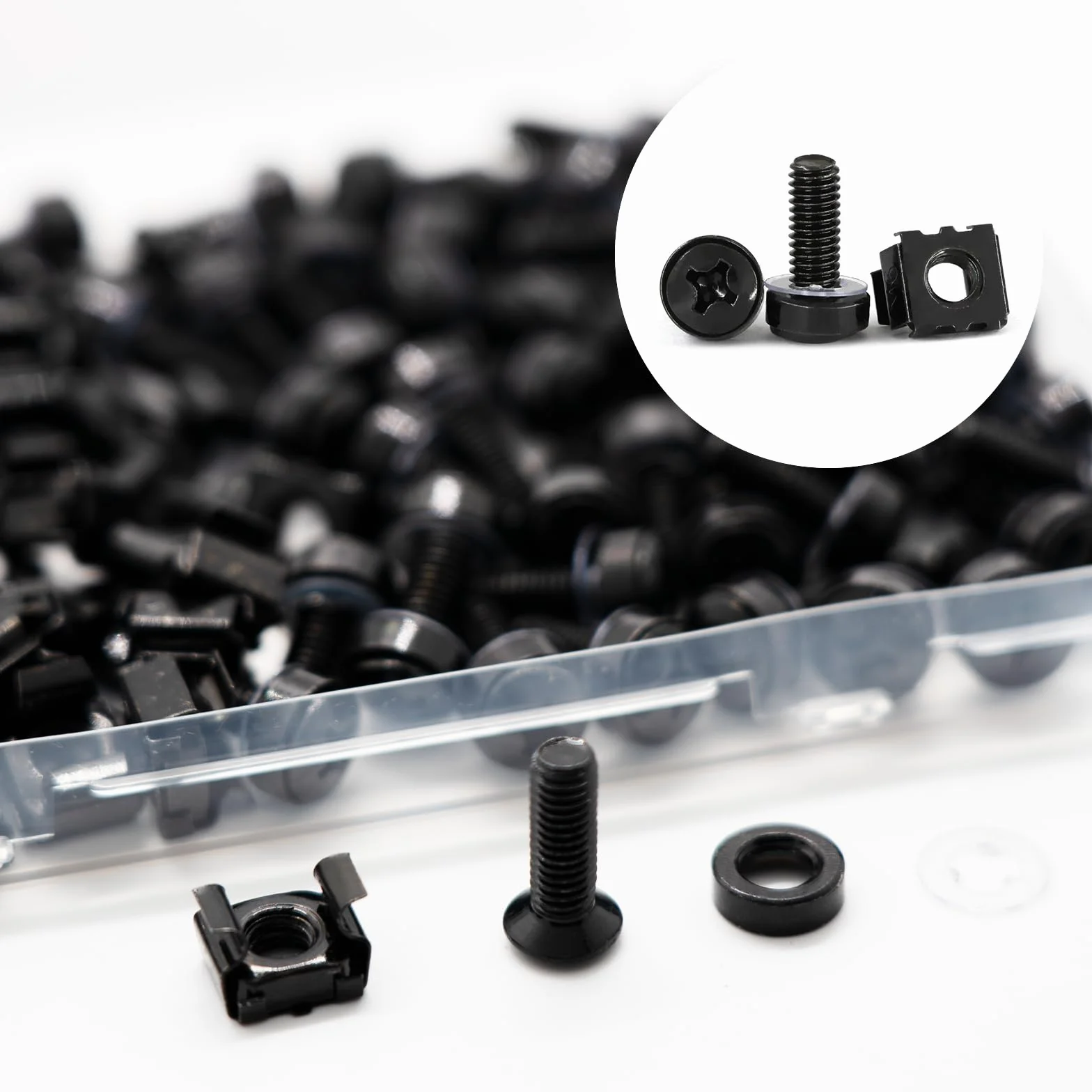 SR620 Viti M6*20 Dadi a gabbia 50 Set per rack da 19 pollici Acciaio nero zinco