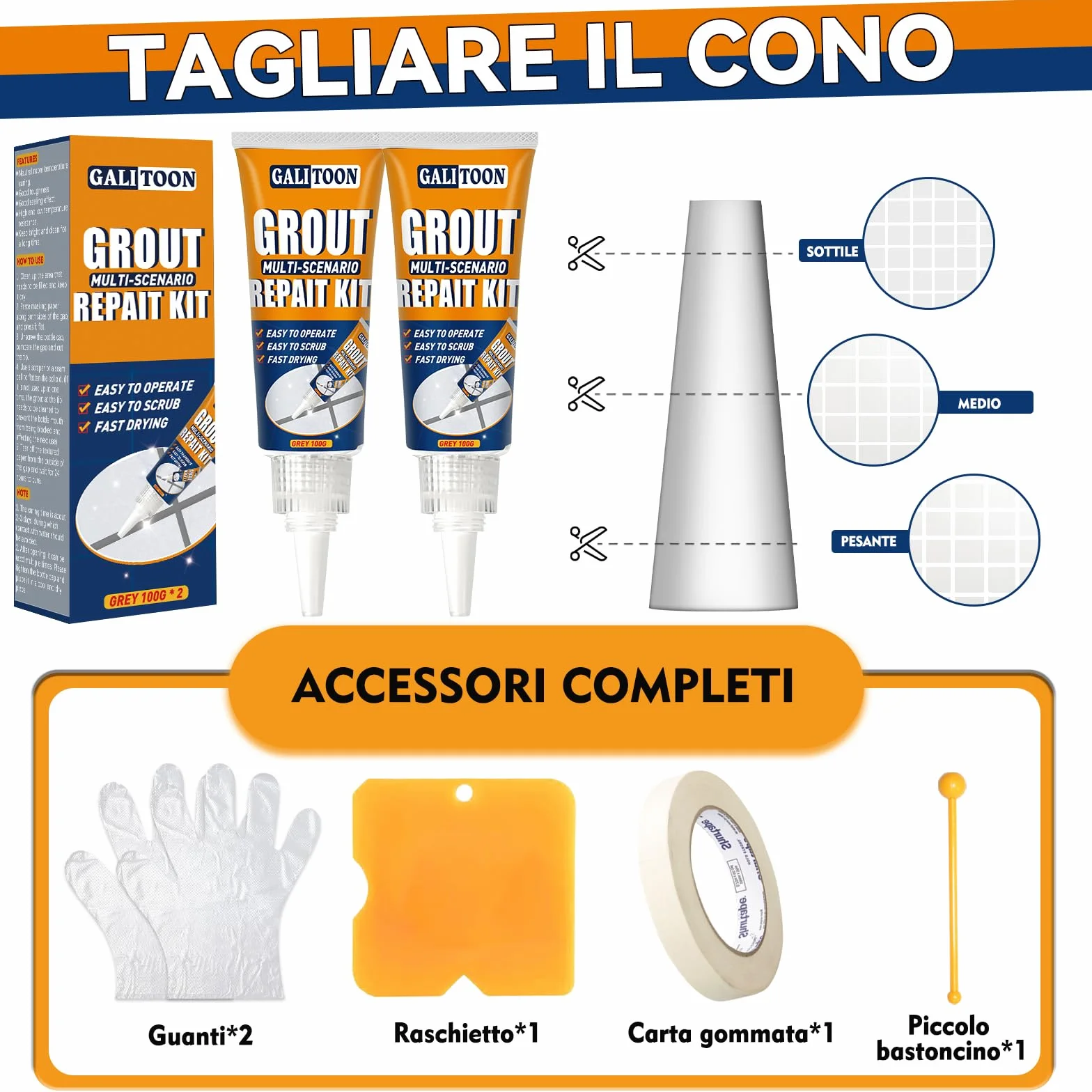 Kit Riparazione Fughe Piastrelle Ad Asciugatura Rapida Grigio 200G