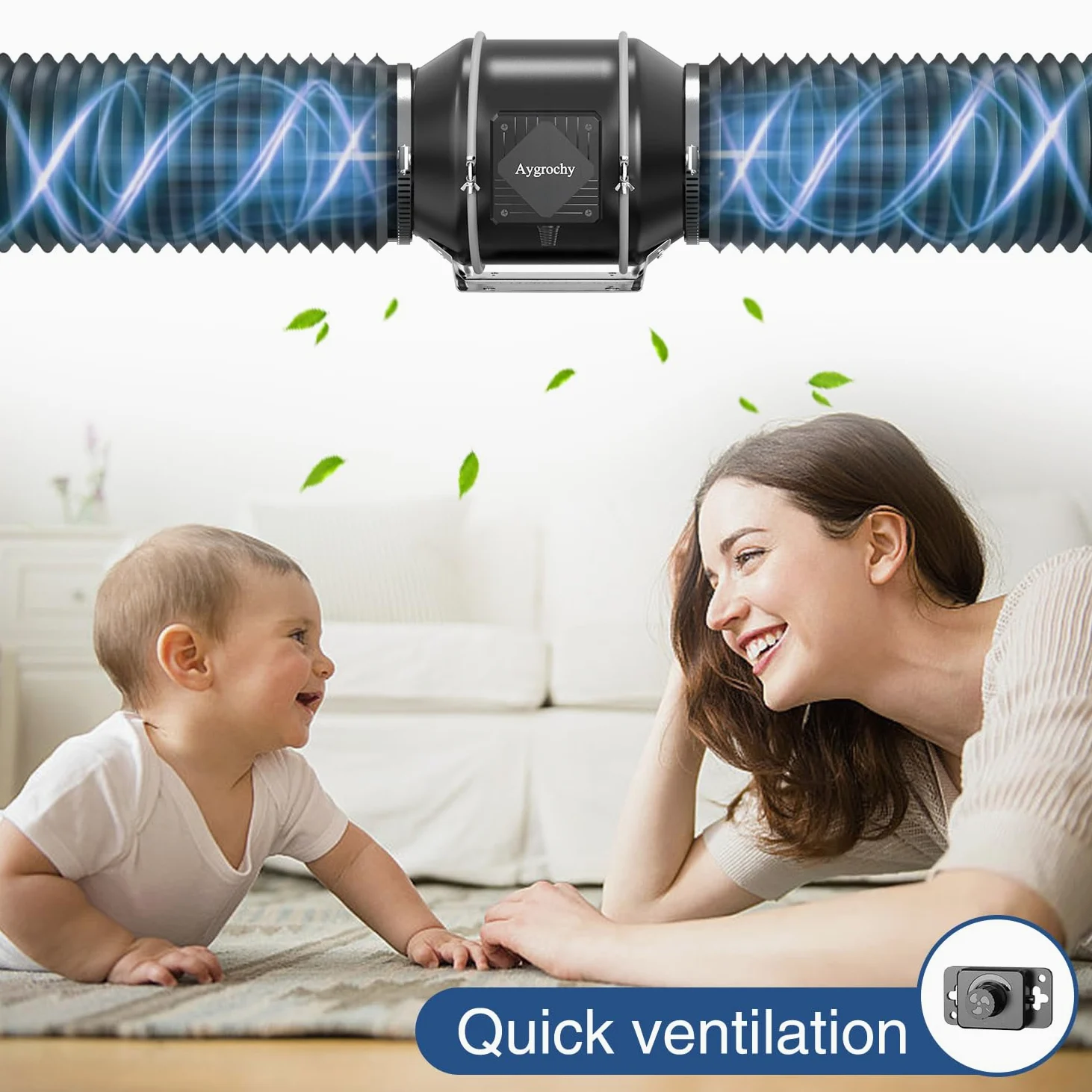 Aygrochy Ventola Aspiratore 125 mm con presa smart e sensore di umidità | Ventilatore di scarico (416 m³/h) Estrattore Aria con sensore di umidità Per Serra,Tende di Crescita,Coltura Idroponica.
