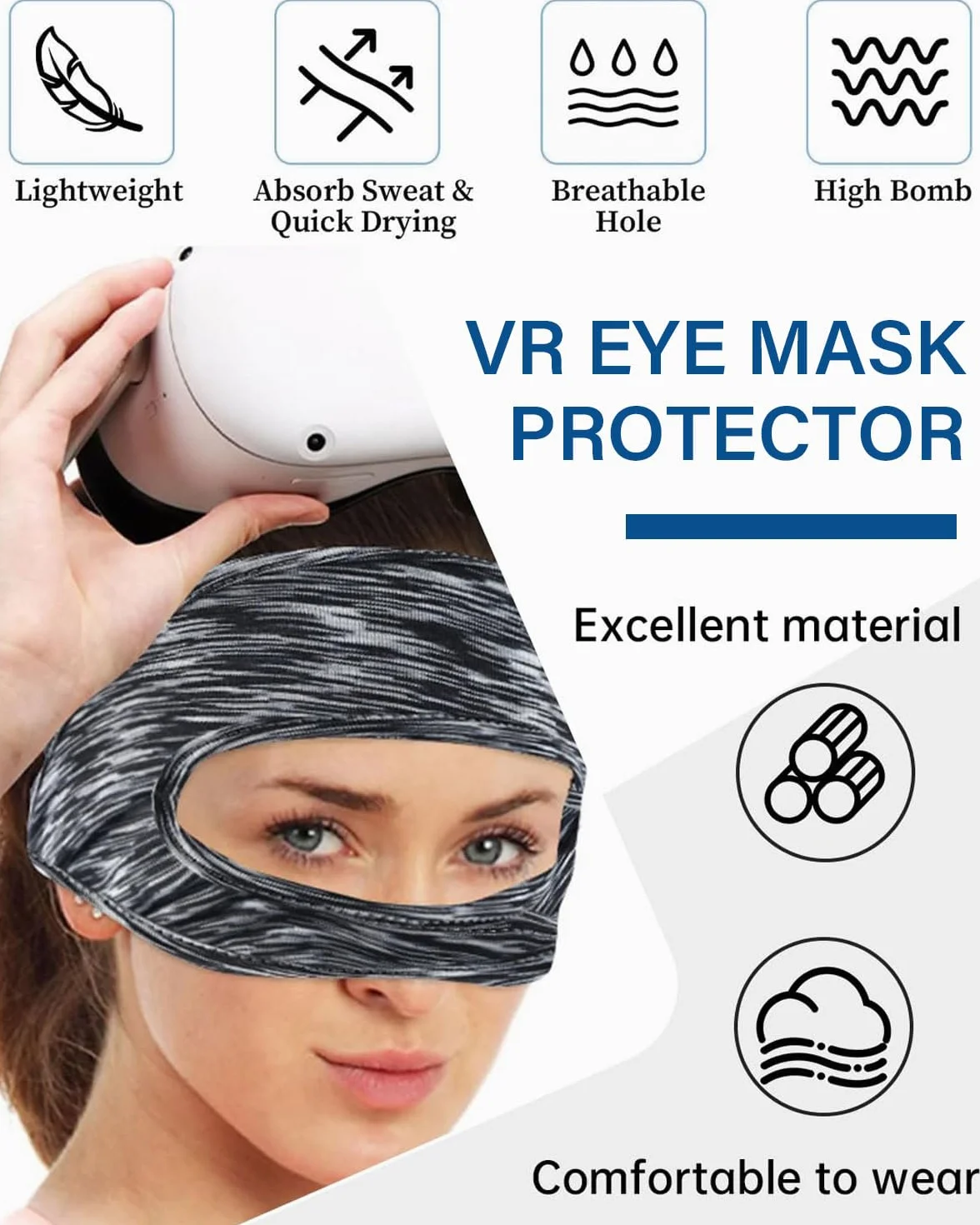 2 Pcs Maschera per gli occhi da gioco,VR Maschera per Occhi per Quest 3/Quest 3S,VR Traspirante Maschera,Lavabile VR mascher,per PS VR2/Quest Pro/Quest 2/Oculus Quest 2