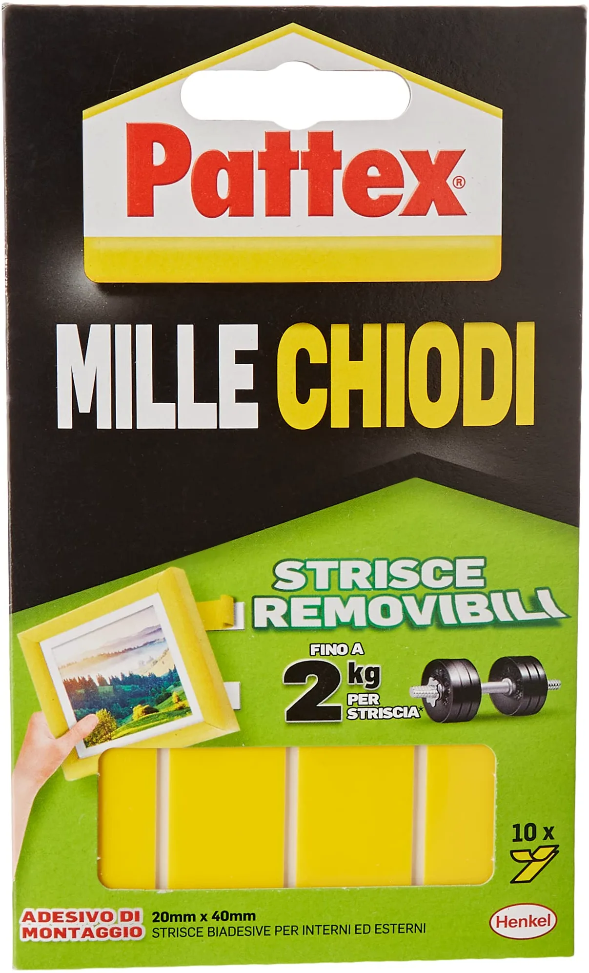 Pattex Millechiodi Tape, nastro biadesivo extra forte per applicazioni permanenti, nastro adesivo di montaggio per interni ed esterni, 19 mm x 1,5 m