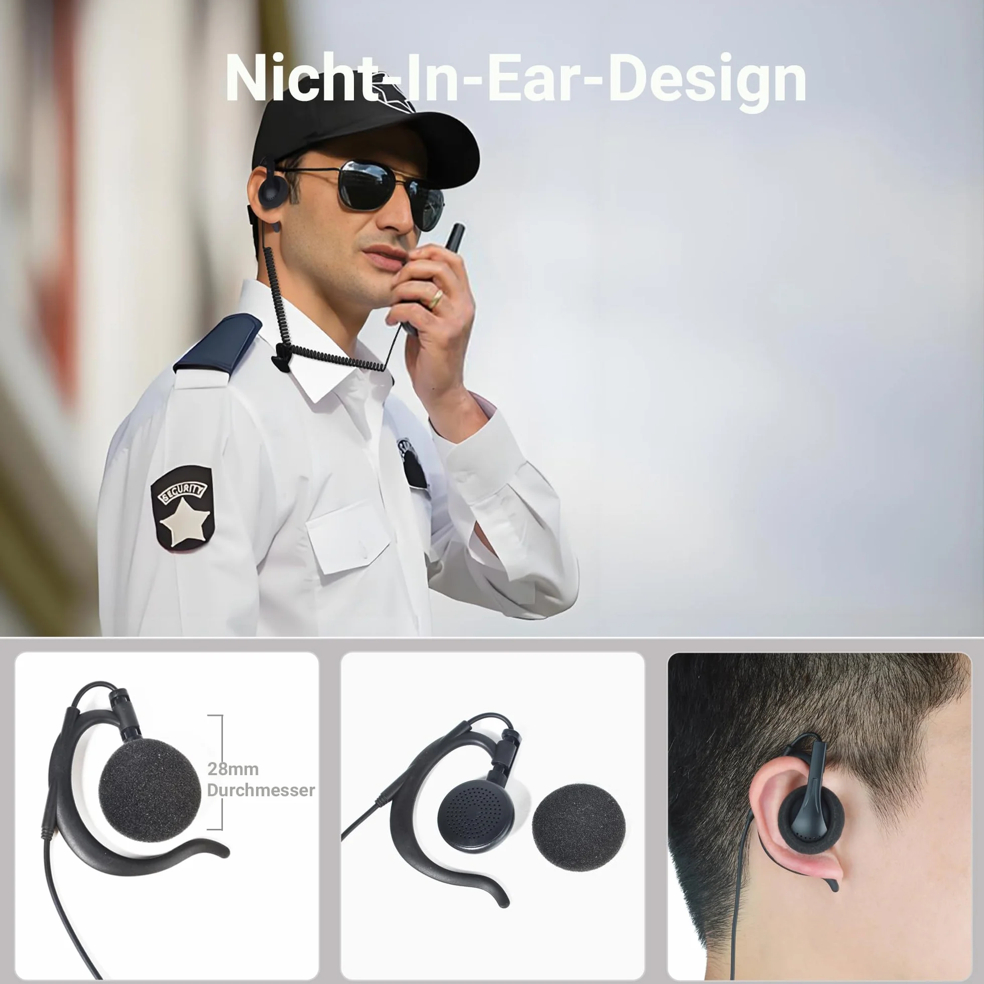 UAYESOK Auricolare radio leggero a 1 pin da 3,5 mm, solo per ascolto, design on-ear, cuffia tattica per forze dell'ordine per walkie-talkie Kenwood Motorola con microfono altoparlante