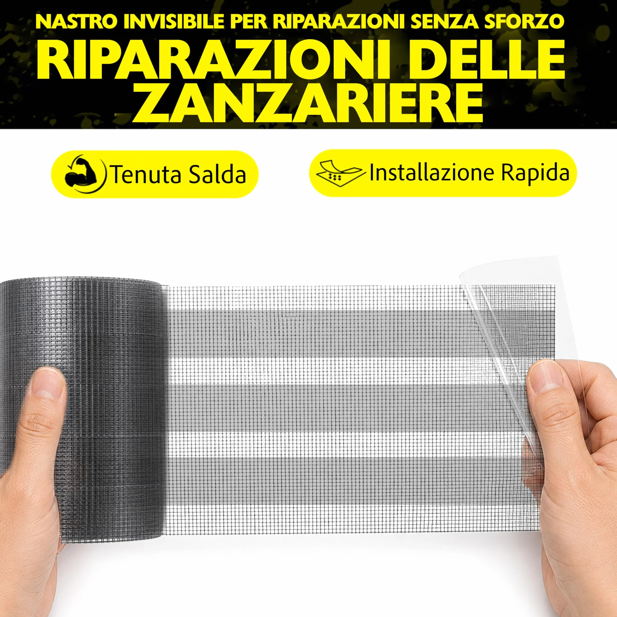 Nastro Adesivo Nero per Riparazione Zanzariere 10cm x 150cm Resistente ai Raggi