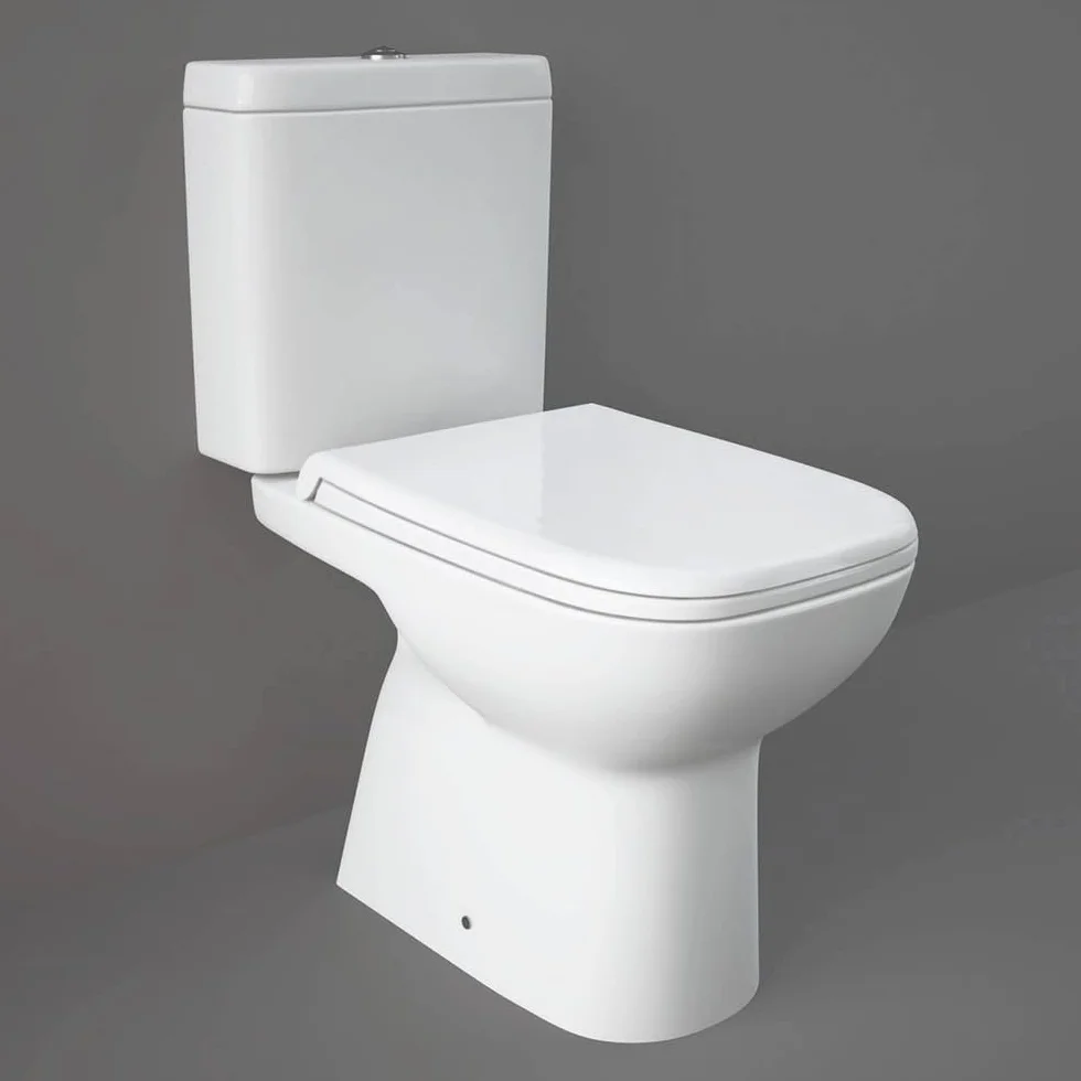 Coppia di sanitari monoblocco con scarico a pavimento e cassetta in ceramica, bidet FILOMURO e copriwc originale, ORIGIN
