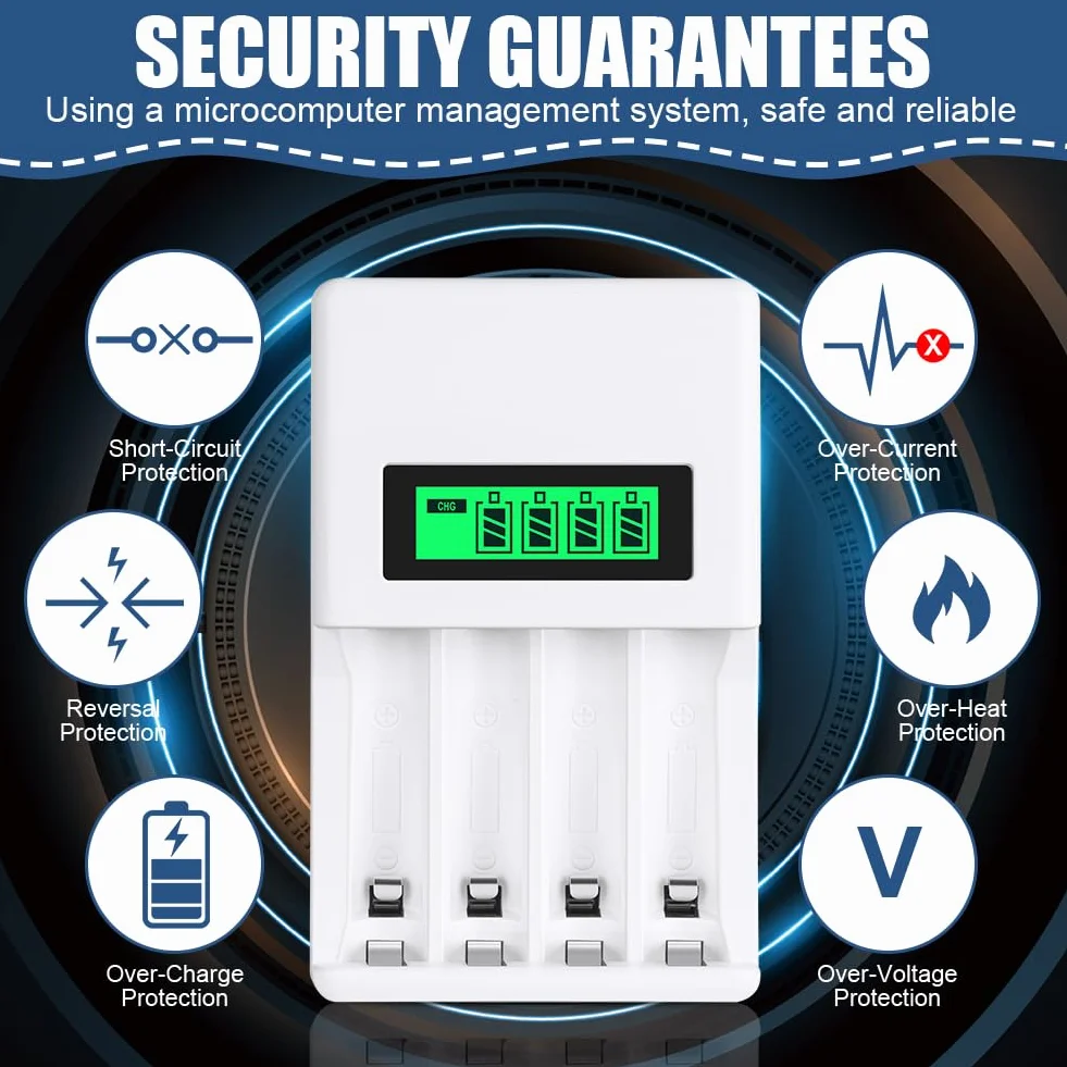 AXFEE Caricabatterie per Pile Ricaricabili, AA AAA Batterie Caricabatteria, Schermo LCD può visualizzare la capacità, adatto per batteria al litio da batteria Ni-Mh/Ni-Cd1,2 V
