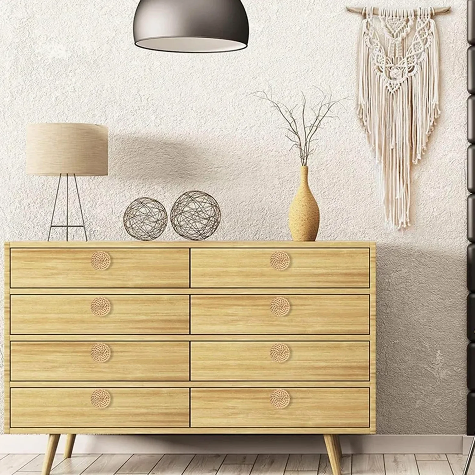 30 pomelli rotondi in rattan bohémien, per cassetti in legno, fatti a mano, per mobili da cucina, ferramenta (Burlywood)