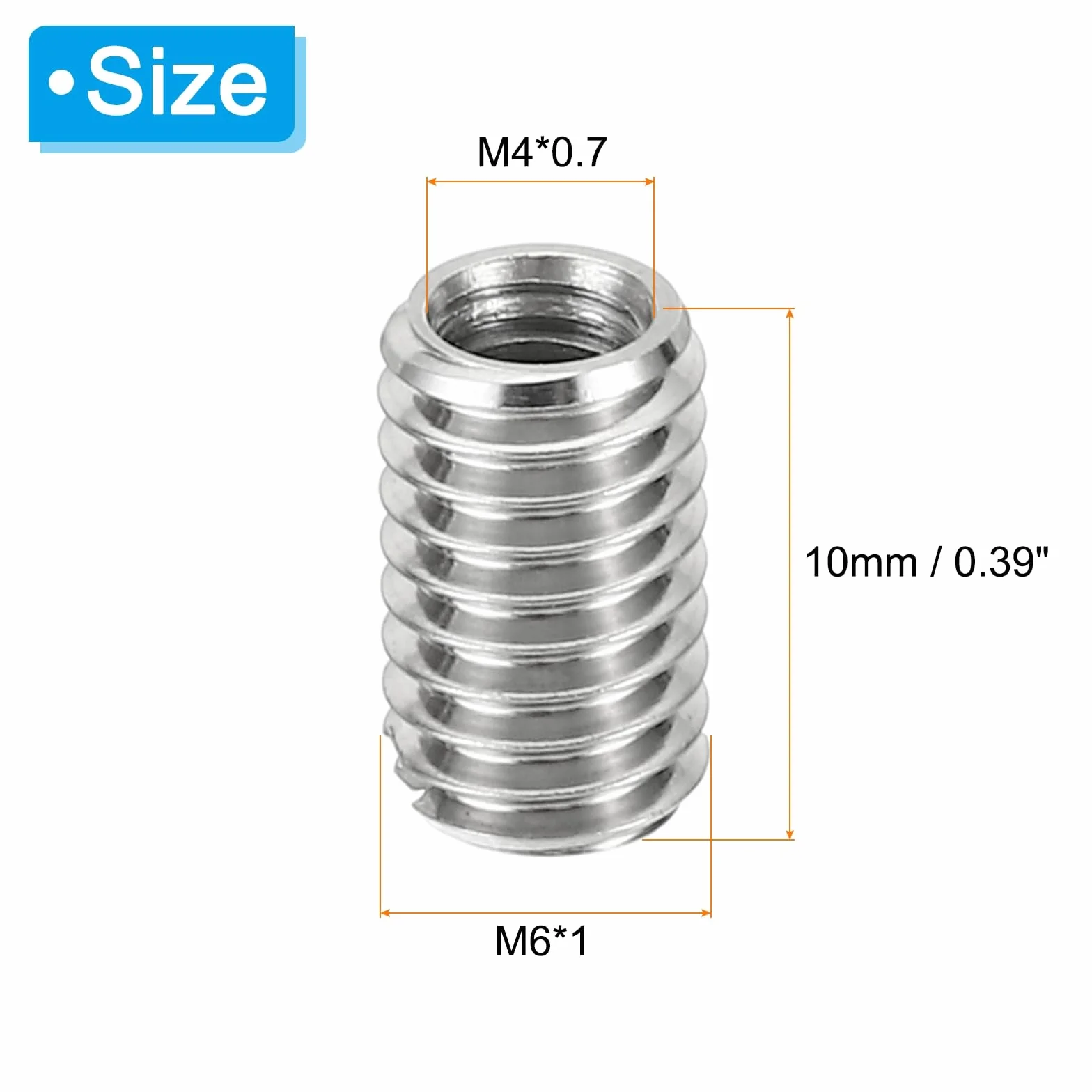PATIKIL Inserti Filettati Adattatori Riduzione Dado, 10pz M6*1 Maschio a M4*0,7 Femmina Riparazione Inserto Dado Vite Inserto Filettato Autofilettante Acciaio Inossidabile 10mm