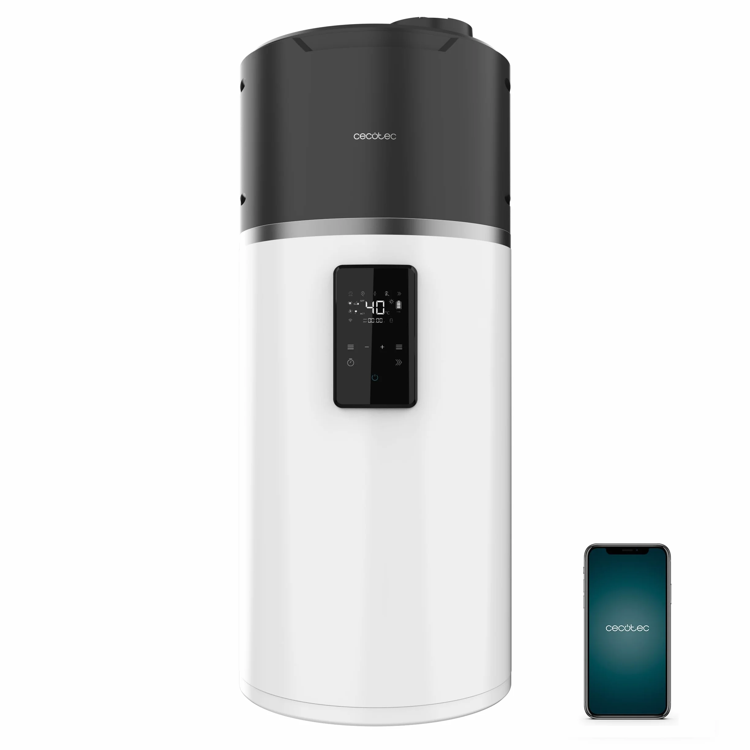 Cecotec Scaldabagno Elettrico 100Li Verticale con Display Touch AeroThermal 100L. Energia Sostenibile, Basso Consumo, Touch Screen, Controllo APP, R290, Temp. Fino a 75ºC