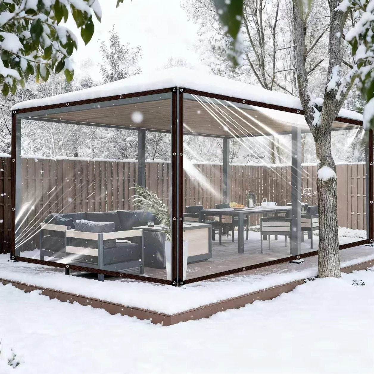 telone trasparente occhiellato,tteloni impermeabile per esterno telo plastica polietilene con occhielli trasparenti occhiellati tende per antipioggia balcone legno pianta Giardino 2 x 3 m