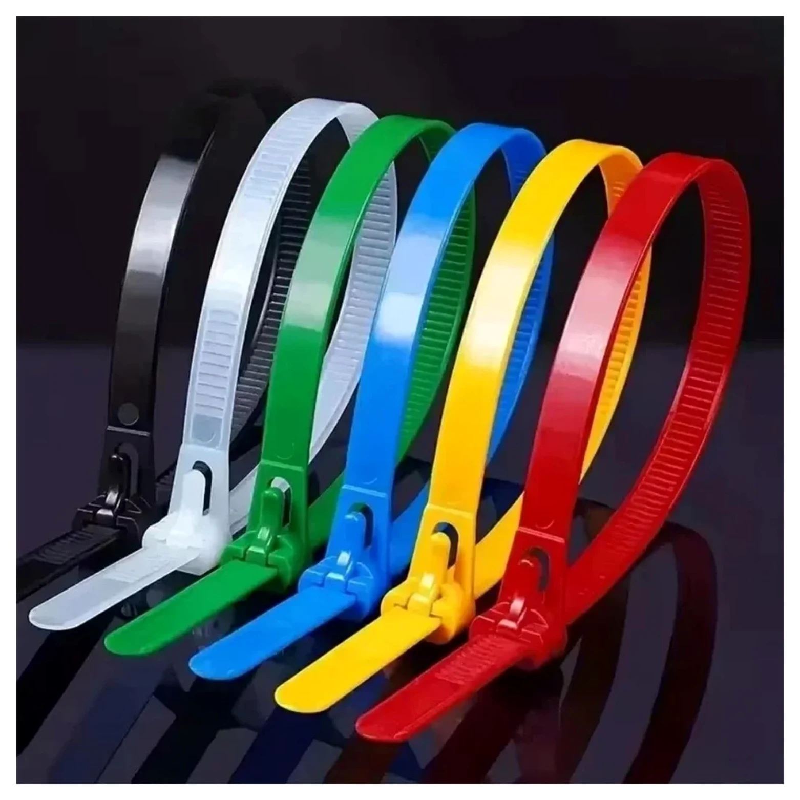 Fascette riutilizzabili con pulsante di rilascio | Fascette in nylon misto bianco e nero - Cinghie slipknot staccabili per casa, ufficio e officina (colorate, 200 pezzi)