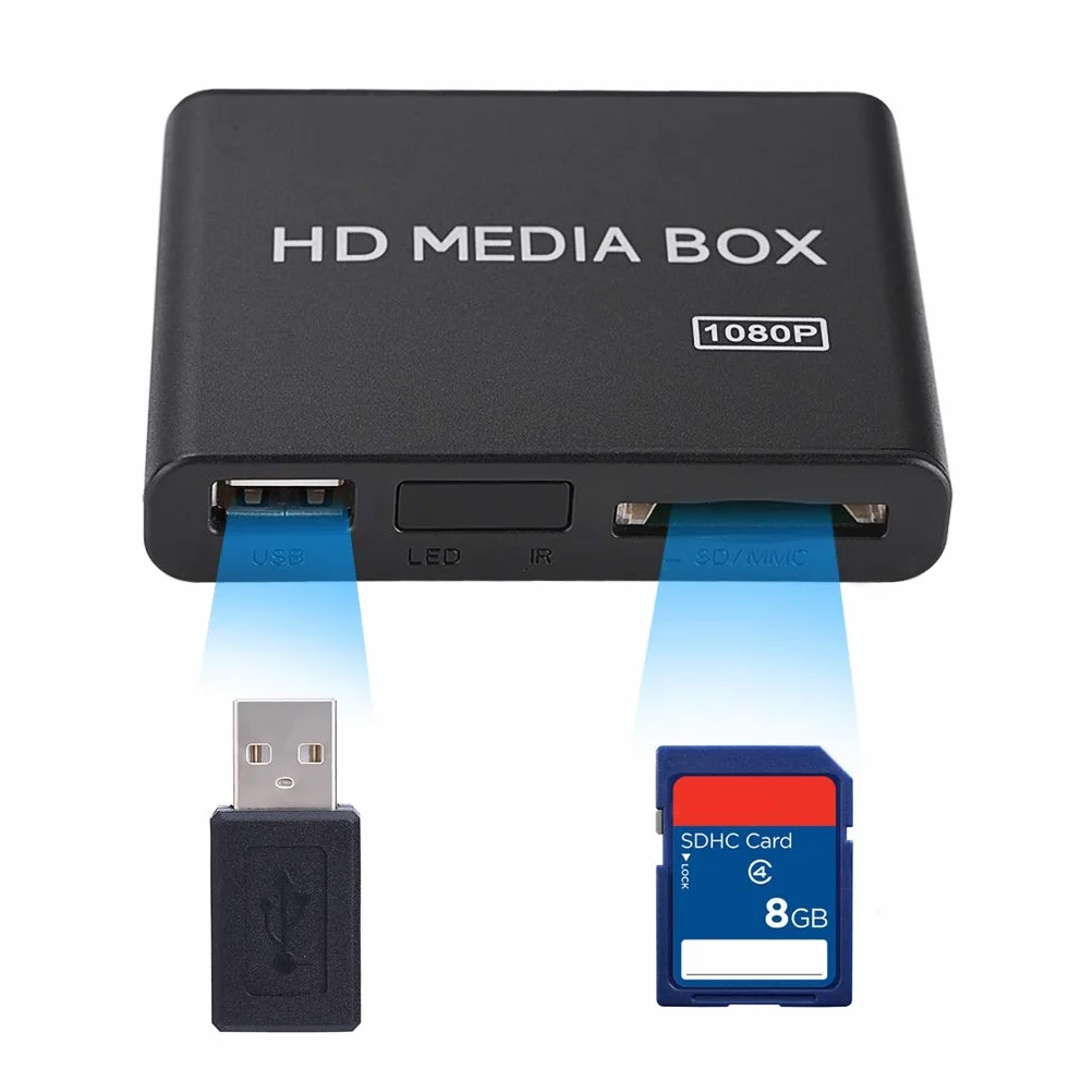 Mugast Mini Media Player Box, Lettore Multimediale Video Full HD 1080P con Telecomando, Supporto USB Mobile Hard Disk MMC RMVB MP3 AVI MKV(EU Plug)