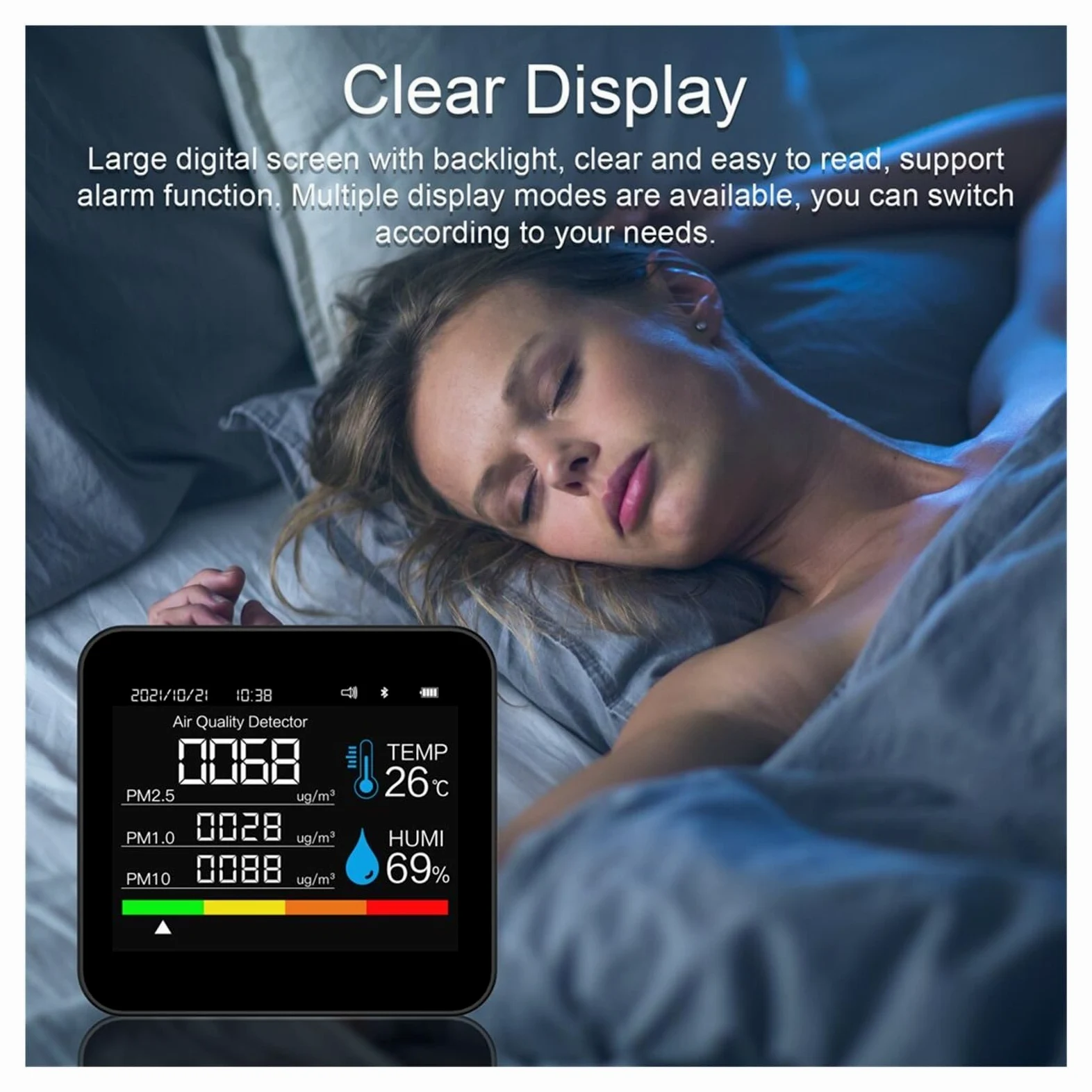 9in1 Misuratore di qualità 'aria CO2 Rilevatore anidride carbonica TVOC HCHO PM2.5 PM1.0 PM10 Tester umidità della temperatura Per cucina e camper