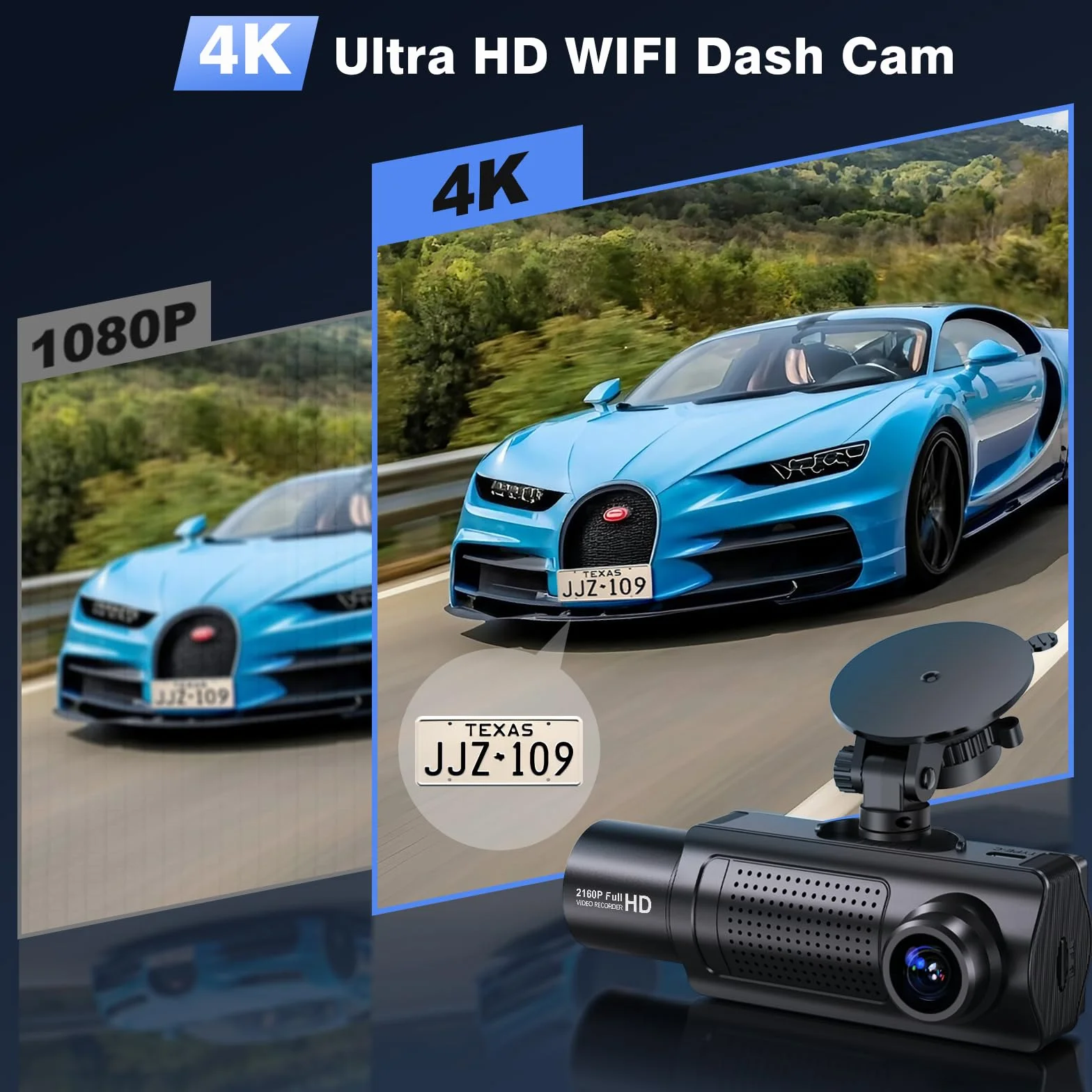 X5 4K WiFi 3-Canali Dash Cam Auto, 2160P+1080P+1080P FHD Tripla Dashcam Auto, Telecamera Auto 360° su tutti i lati, Scheda SD 64G Gratuita,G-Sensor,WDR,Visione Notturna,Monitor di Parcheggio