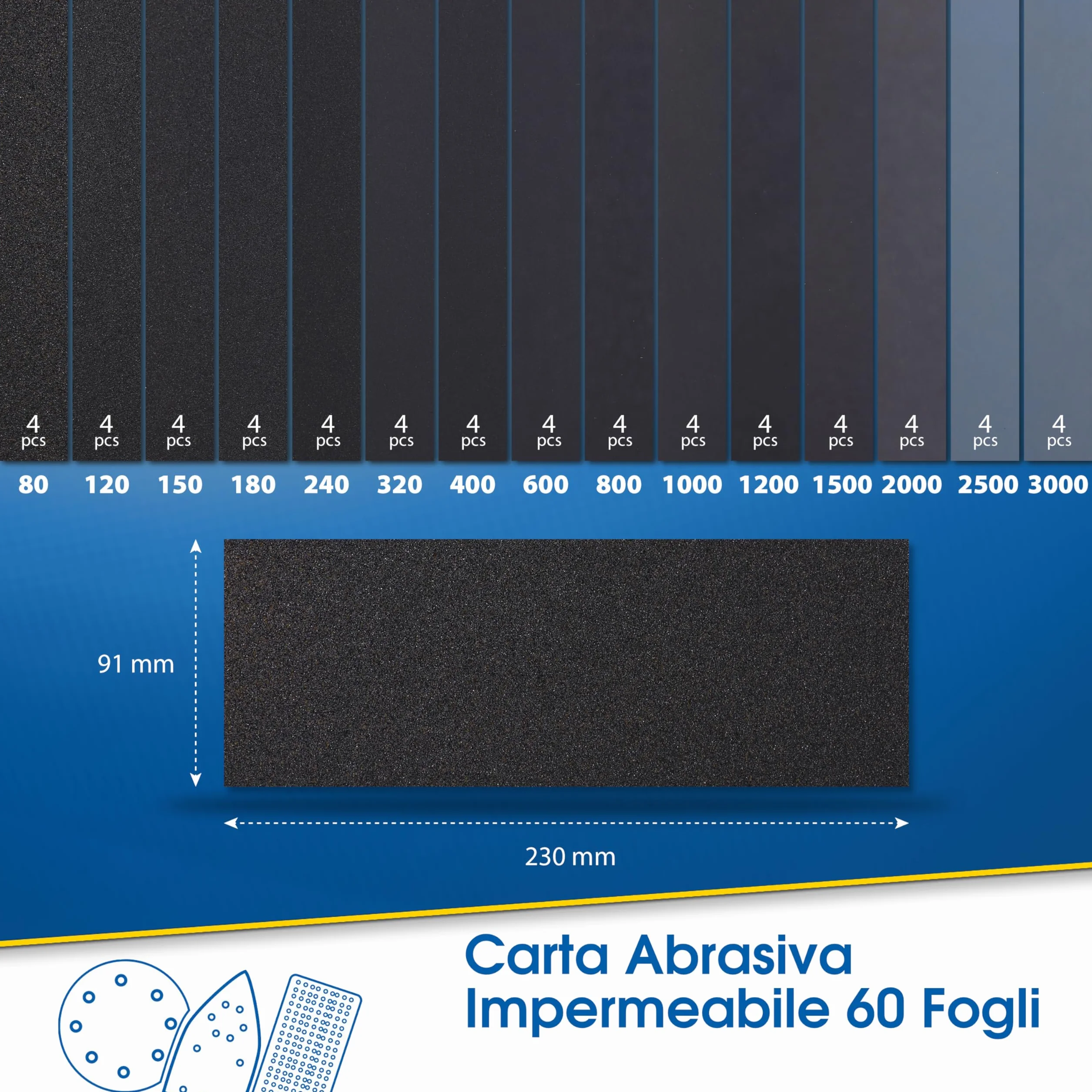 S&R Carta Vetrata Abrasiva Impermeabile 60pz Grana 80-3000 per Carrozzeria Legno Metallo