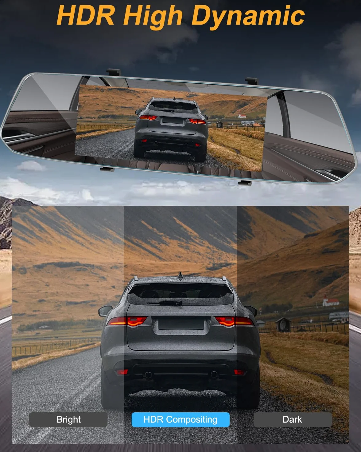 NHOPEEW Dash Cam a specchio da 7 pollici con doppia telecamera anteriore e posteriore - Sensore di gravità/registrazione in loop/rilevamento del movimento/monitor di parcheggio + scheda SD da 64G