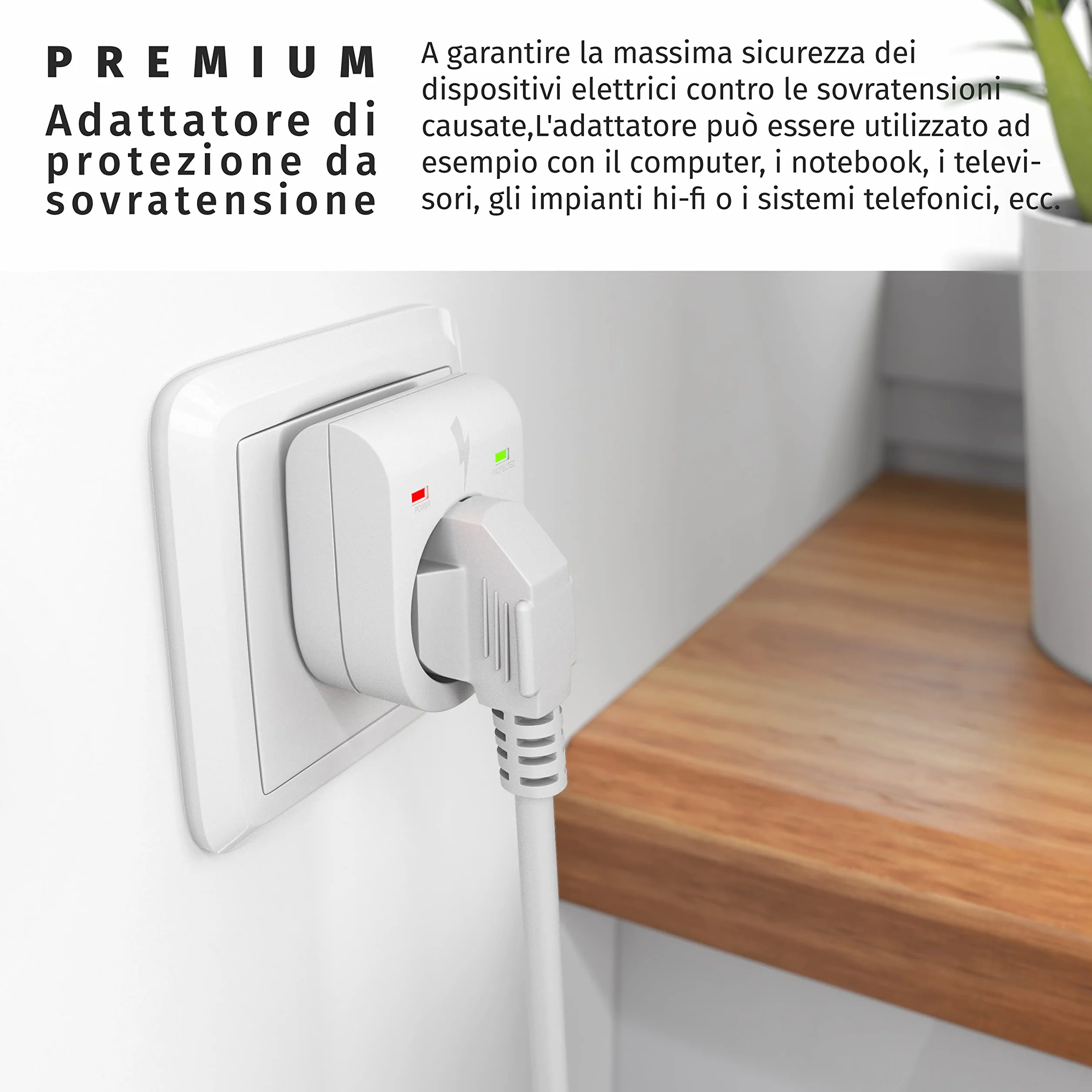 Arendo Presa di protezione anti sbalzi di tensione Antifulmine 3500 W IP 20 Bianco opaco