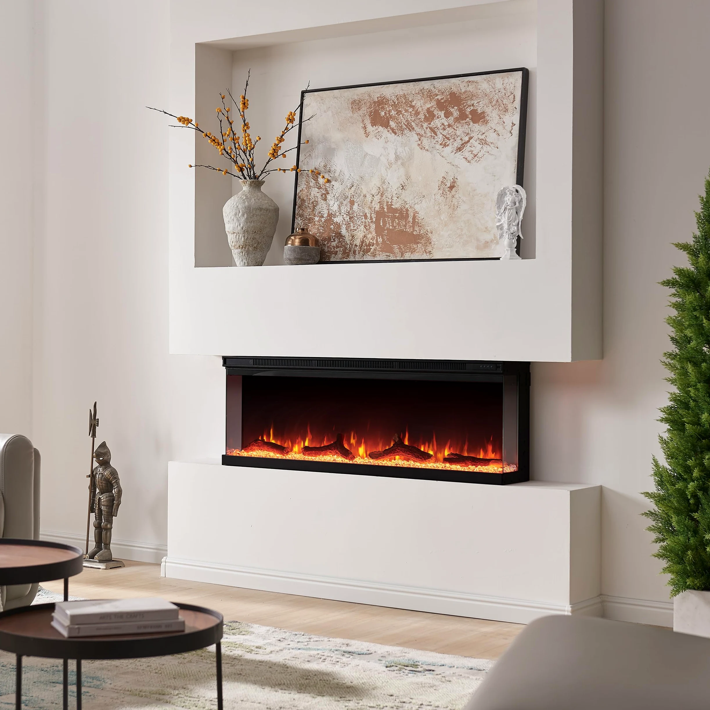 Camino elettrico BALDERIA Orson 50" | Camino elettrico da parete/incasso, effetto fiamma 3D LED, intensità variabile, riscaldamento 1800 W, timer, termostato, telecomando | nero