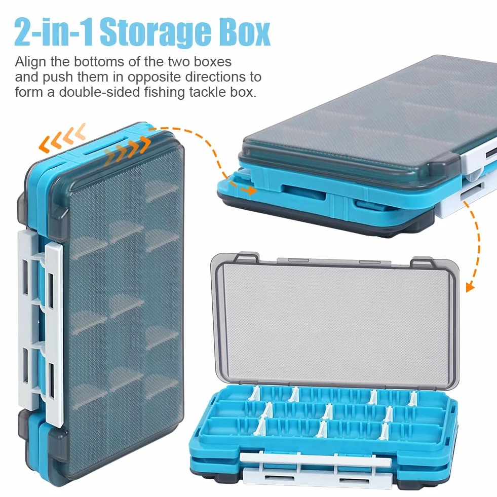 Vicloon Scatola Organizer per Attrezzatura da Pesca 2 in 1 con Subacquei Rimovibili, Plastica Blu