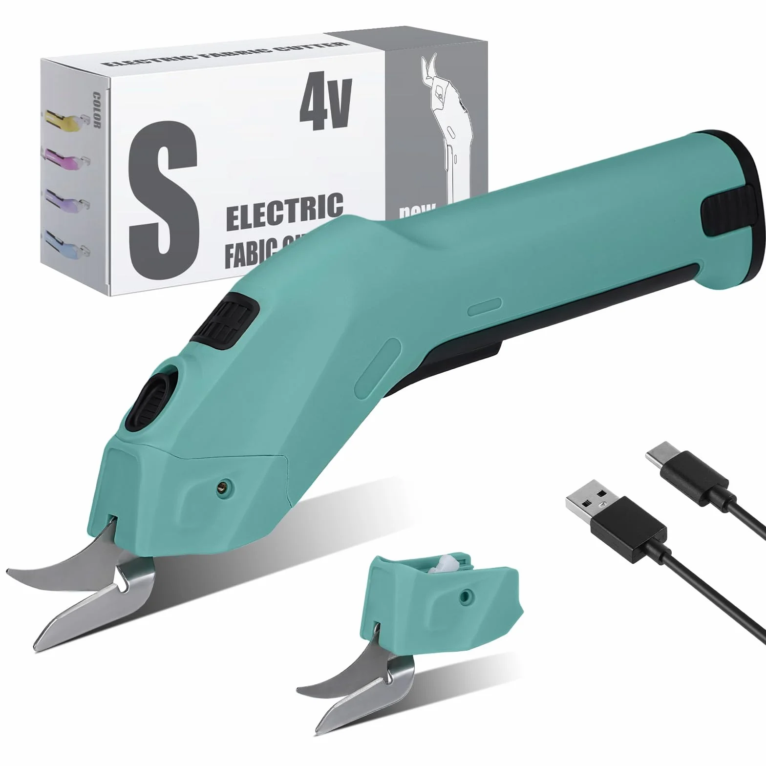Forbici Elettriche Cutter per Tessuti 4V 2500mAh Taglia Cartone con 2 Testina di Taglio Ricaricabile