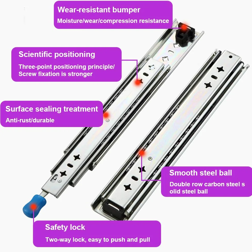 SWAYVES Guide per Cassetti per Carichi Pesanti, Guide per Cassetti Guide per Cassetti Lunghe a Estrazione Totale, Guide per Carichi Pesanti, Capacità Di Carico Di 120 Kg, 1 Paio/44In/110Cm