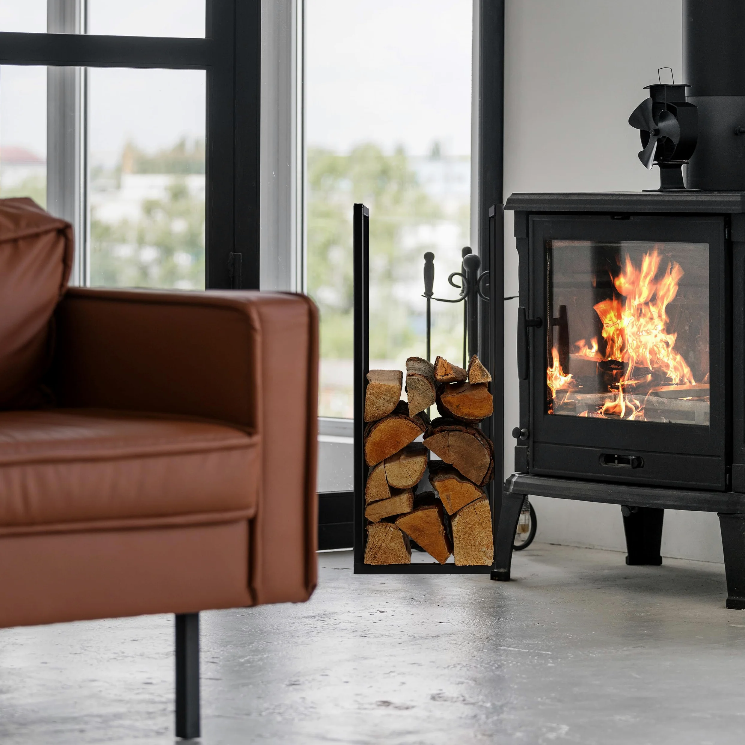 Relaxdays Scaffale Portalegna da Interno in Metallo, per Ceppi da Camino, HLP 75x30x30 cm, Porta Legna da Ardere, Nero