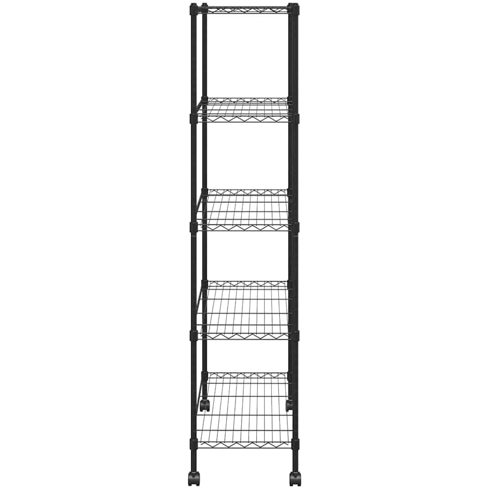 Scaffale in ferro nero con ripiani a griglia e 4 ruote, versatile per cucina, bagno, ufficio, cantina o officina