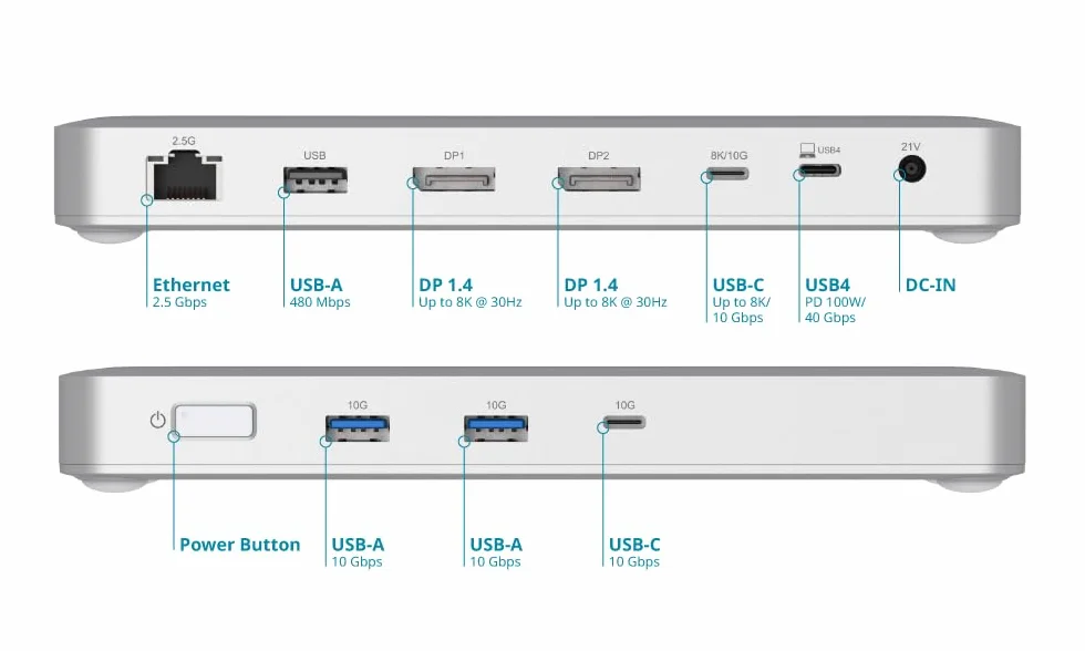 D-Link DUF-901 Docking Station USB4 9-in-1 – Hub USB-C con Doppio Display 8K, 40Gbps, LAN 2.5GbE, PD 100W, USB 3.1, USB-C, DisplayPort, Compatibile con Mac e Windows